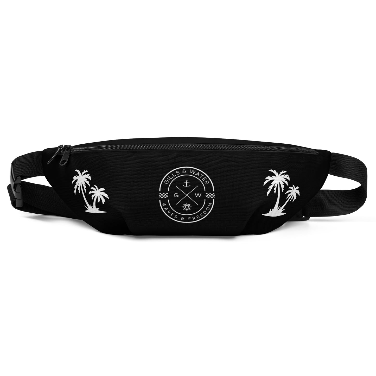 PalmTrek: Gills and Water Black Fanny Pack with Palm Trees