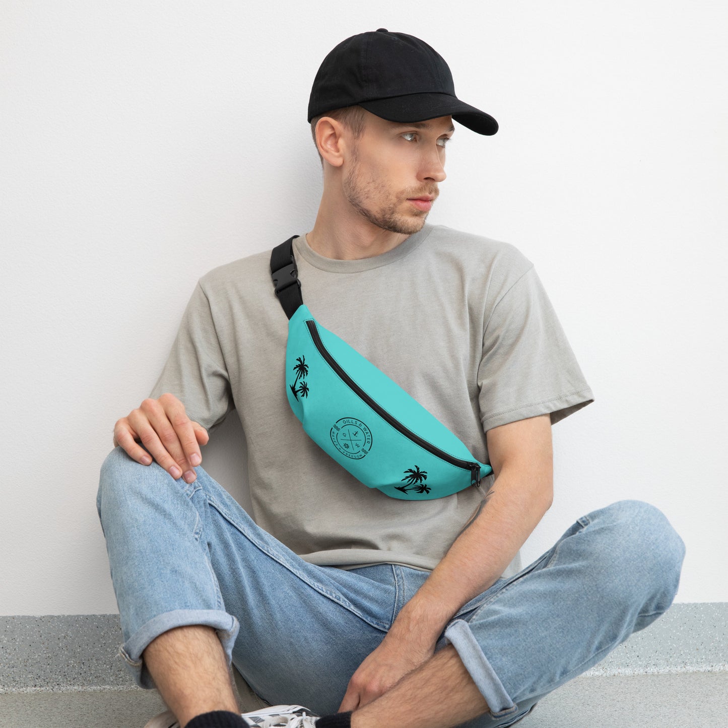 PalmTrek: Gills and Water Turquoise Fanny Pack with Palm Trees