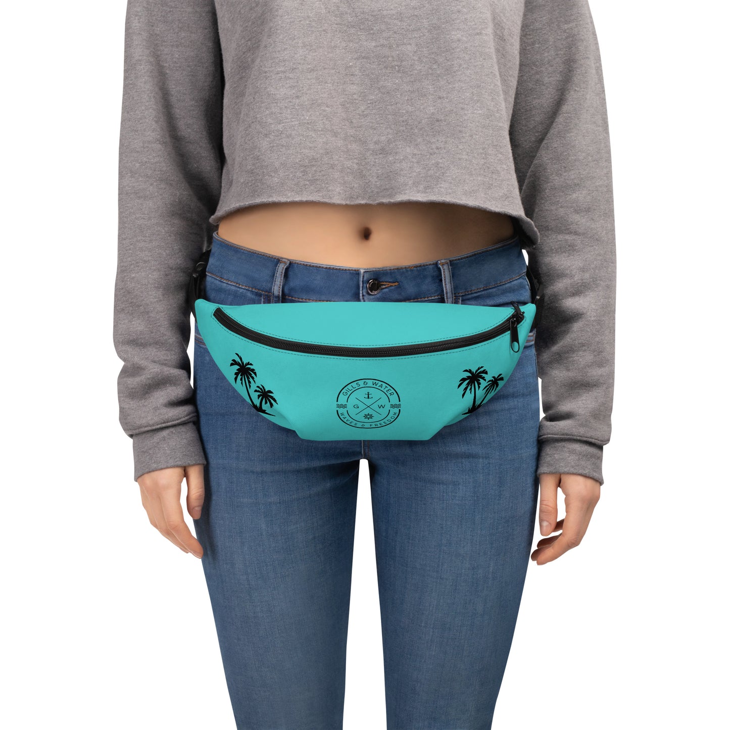 PalmTrek: Gills and Water Turquoise Fanny Pack with Palm Trees