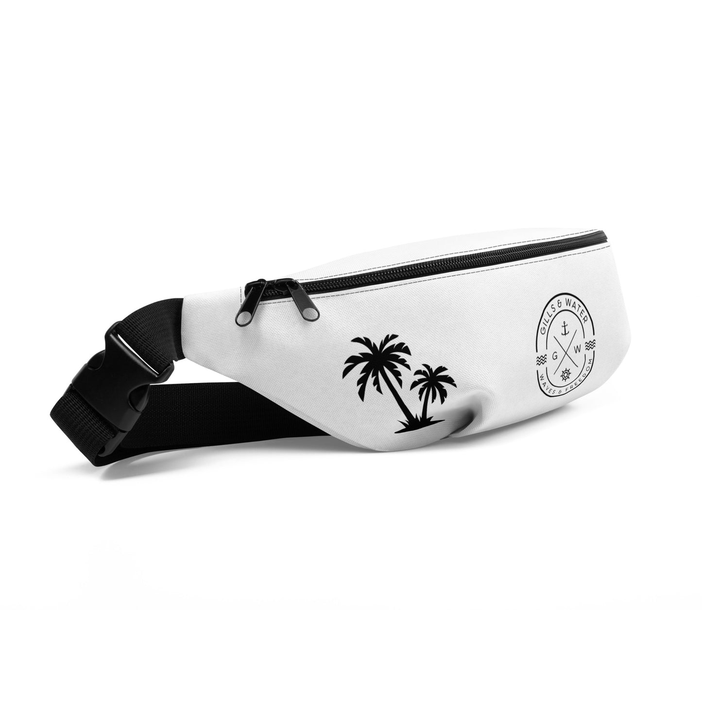 PalmTrek: Gills and Water White Fanny Pack with Palm Trees