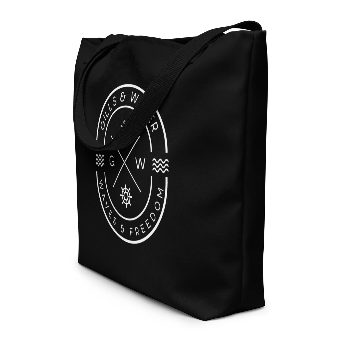 TidalTrek: Gills and Water Large Black Tote Bag with Pocket