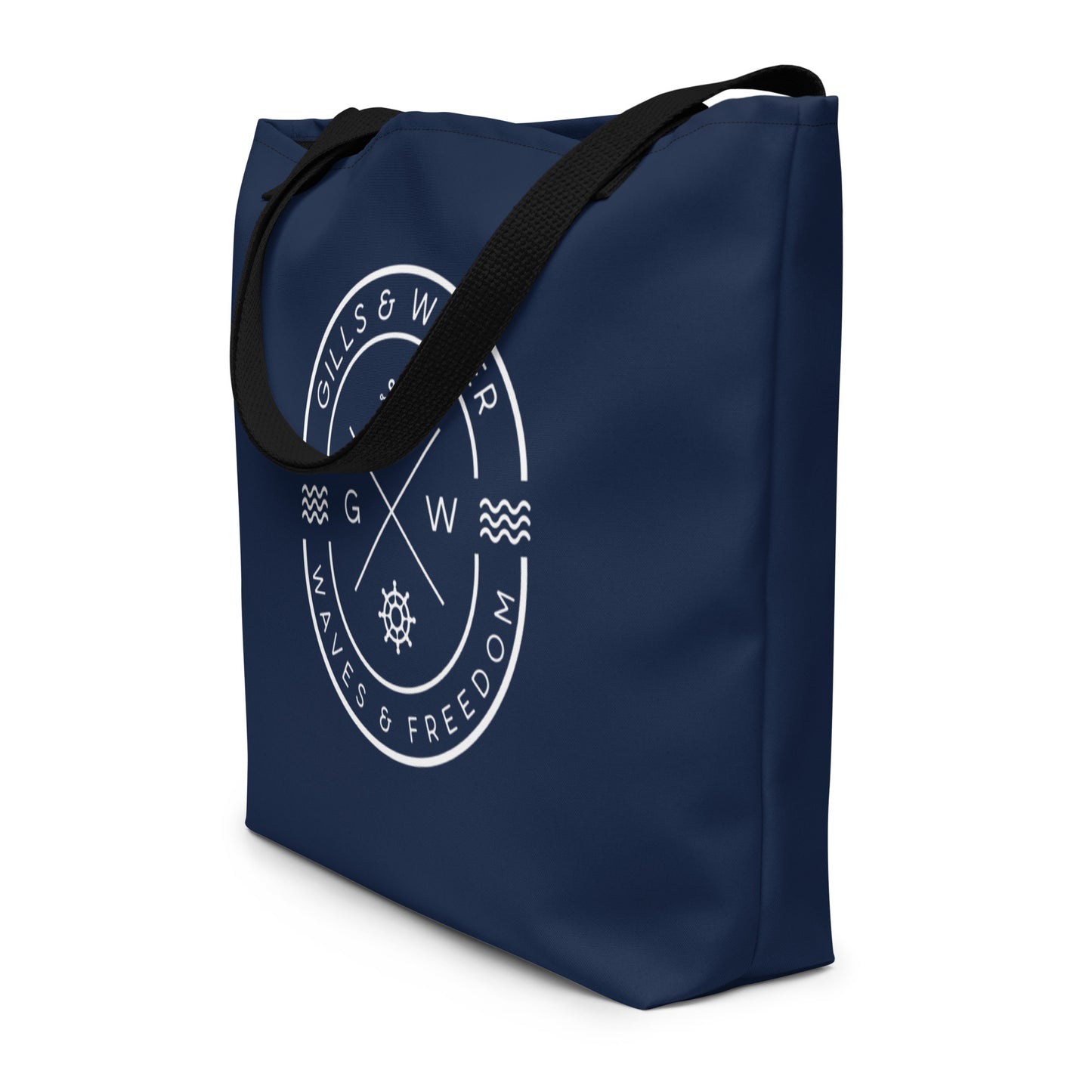 TidalTrek: Gills and Water Large Navy Tote Bag with Pocket