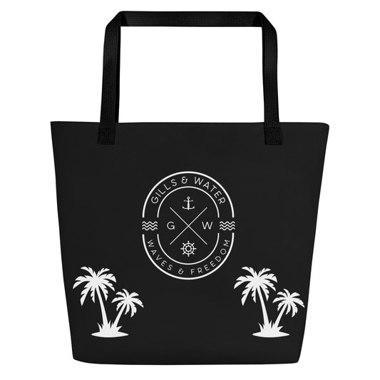PalmSail: Gills and Water Large Black Tote Bag with Pocket
