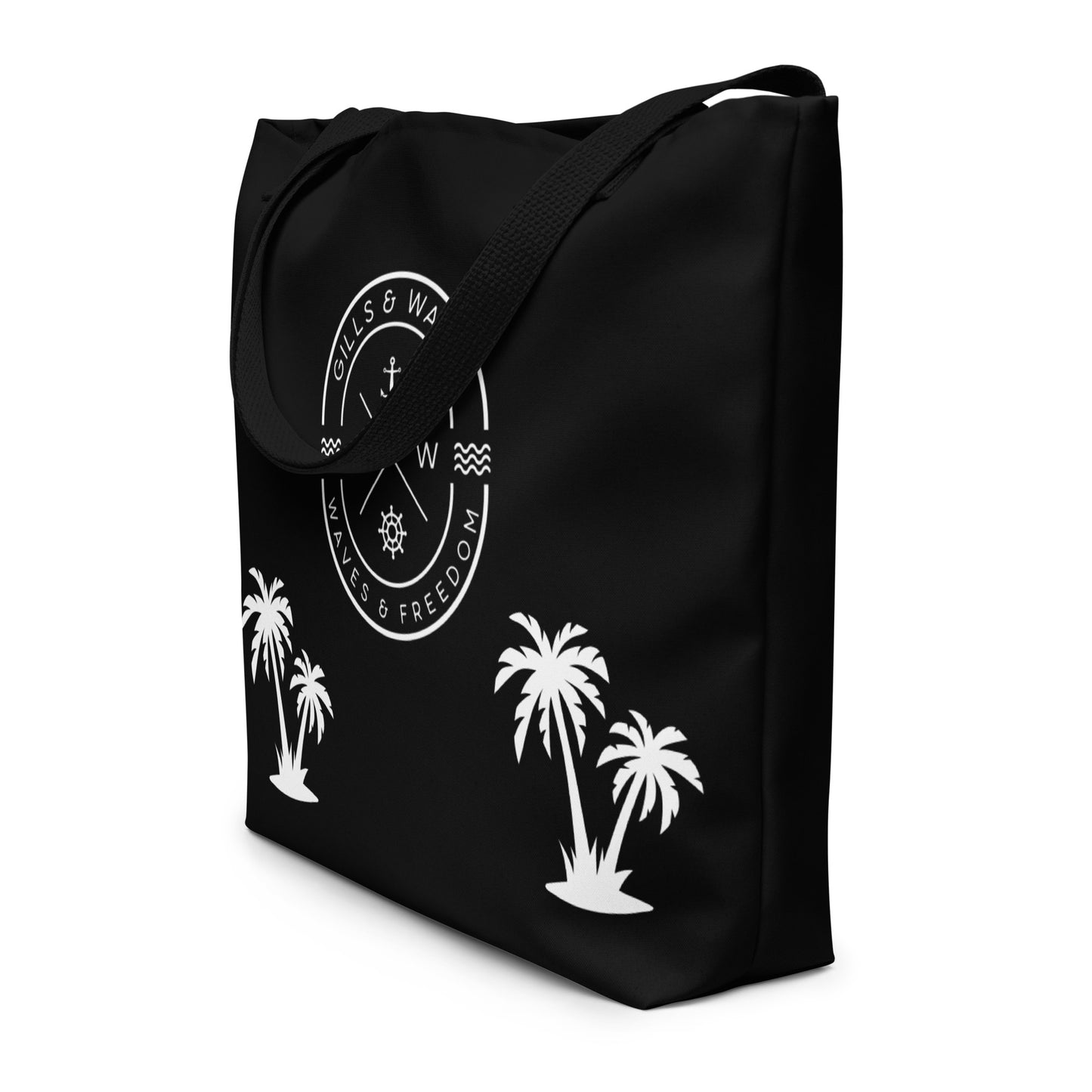 PalmSail: Gills and Water Large Black Tote Bag with Pocket