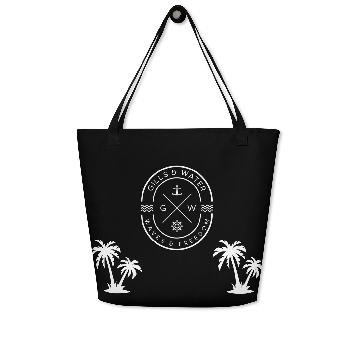 PalmSail: Gills and Water Large Black Tote Bag with Pocket