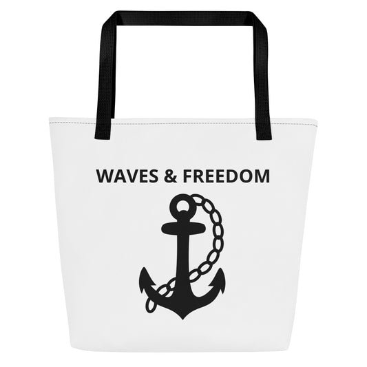 Waves & Freedom: Gills and Water Large White Tote Bag with Pocket