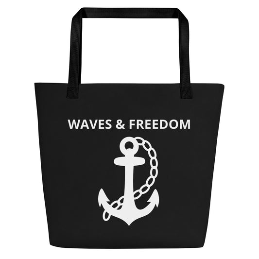 Waves & Freedom: Gills and Water Large Black Tote Bag with Pocket