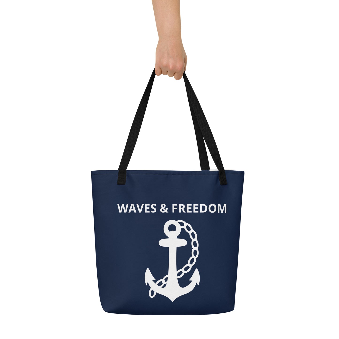 Waves & Freedom: Gills and Water Large Navy Tote Bag with Pocket