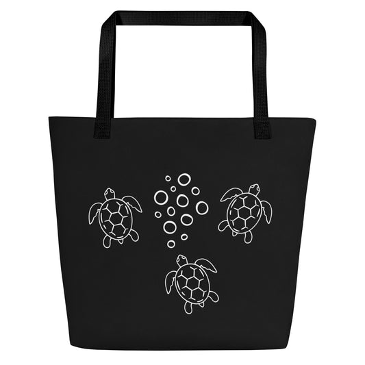 Ride The Currents: Gills and Water Large Black Tote Bag with Pocket