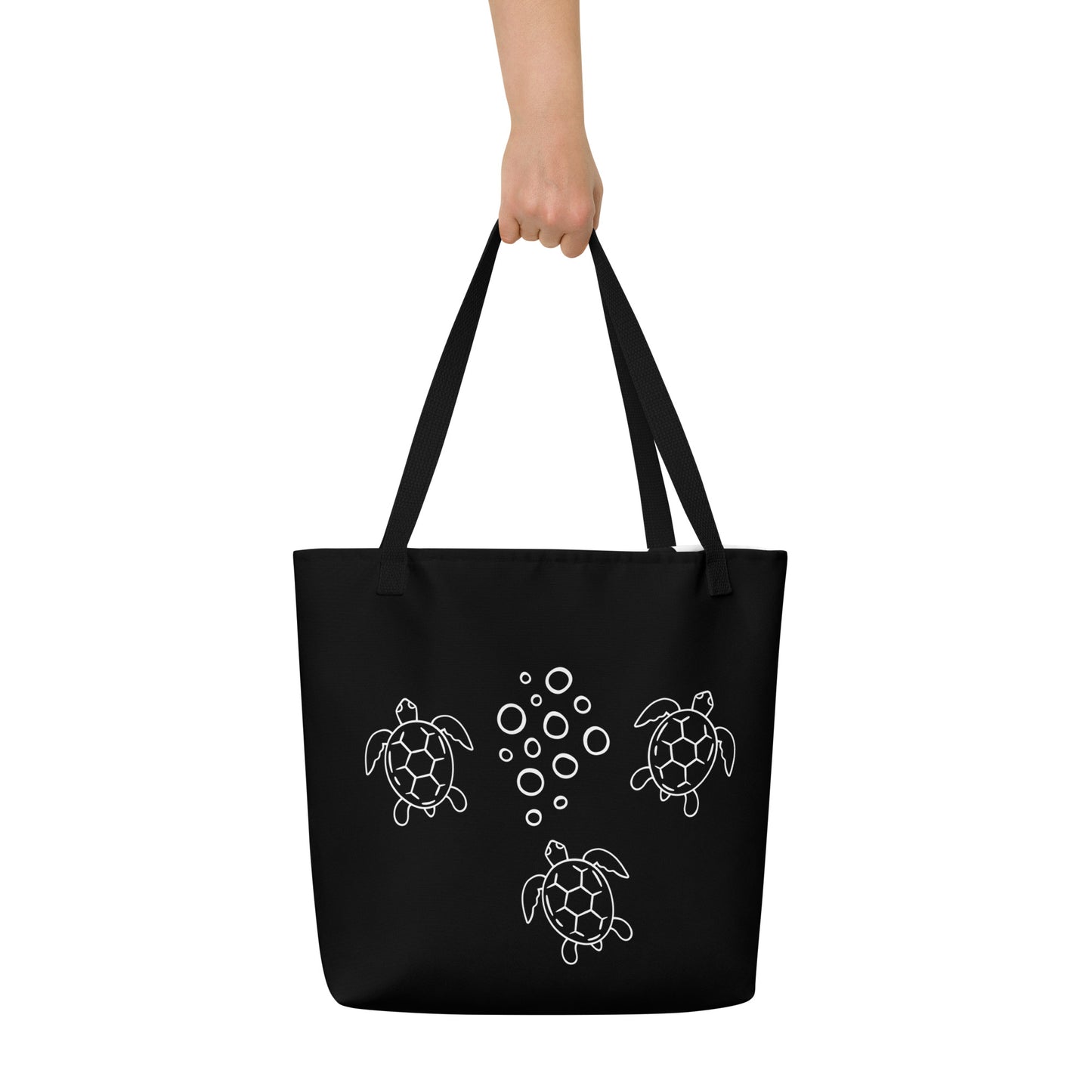 Ride The Currents: Gills and Water Large Black Tote Bag with Pocket