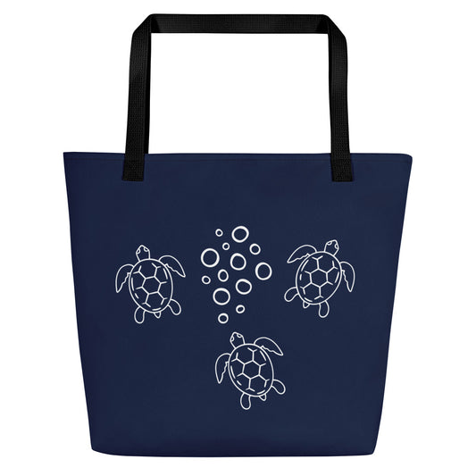 Ride The Currents: Gills and Water Large Navy Tote Bag with Pocket