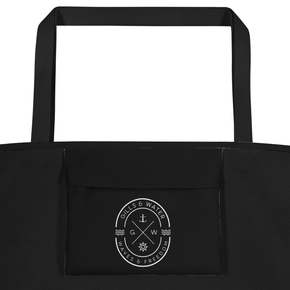 PalmSail: Gills and Water Large Black Tote Bag with Pocket