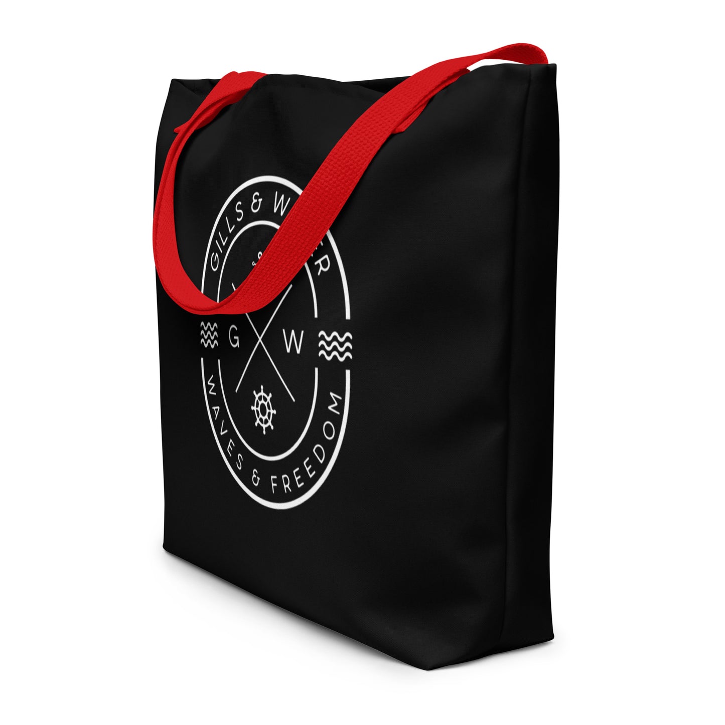 TidalTrek: Gills and Water Large Black Tote Bag with Pocket