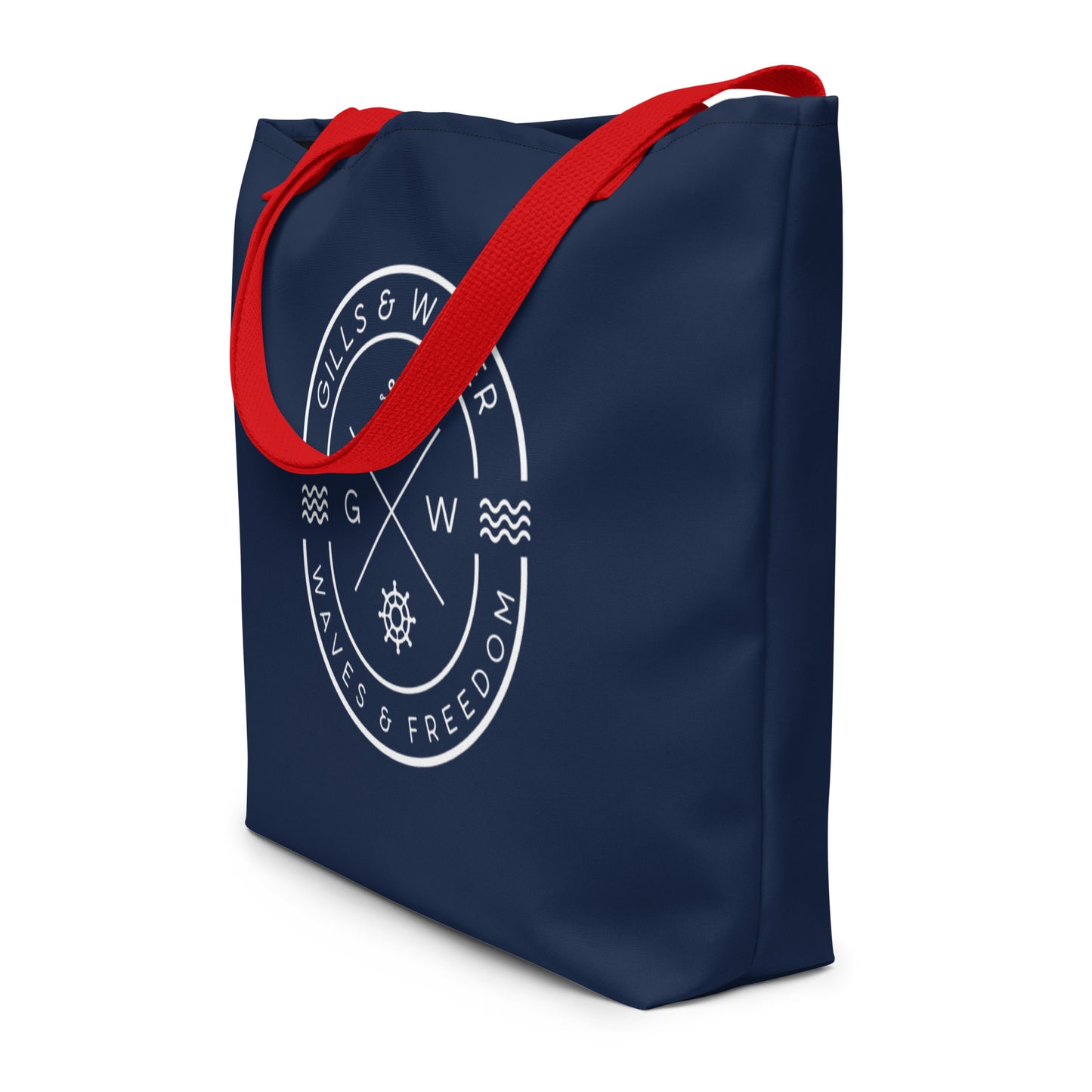 TidalTrek: Gills and Water Large Navy Tote Bag with Pocket