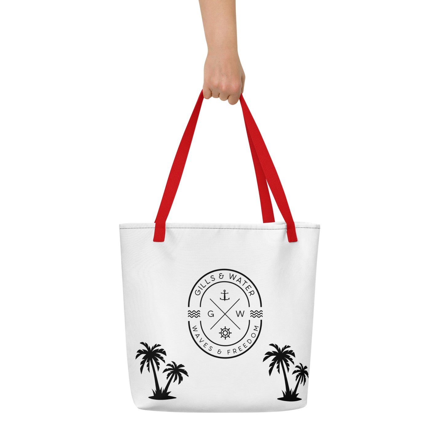 PalmSail: Gills and Water Large White Tote Bag with Pocket