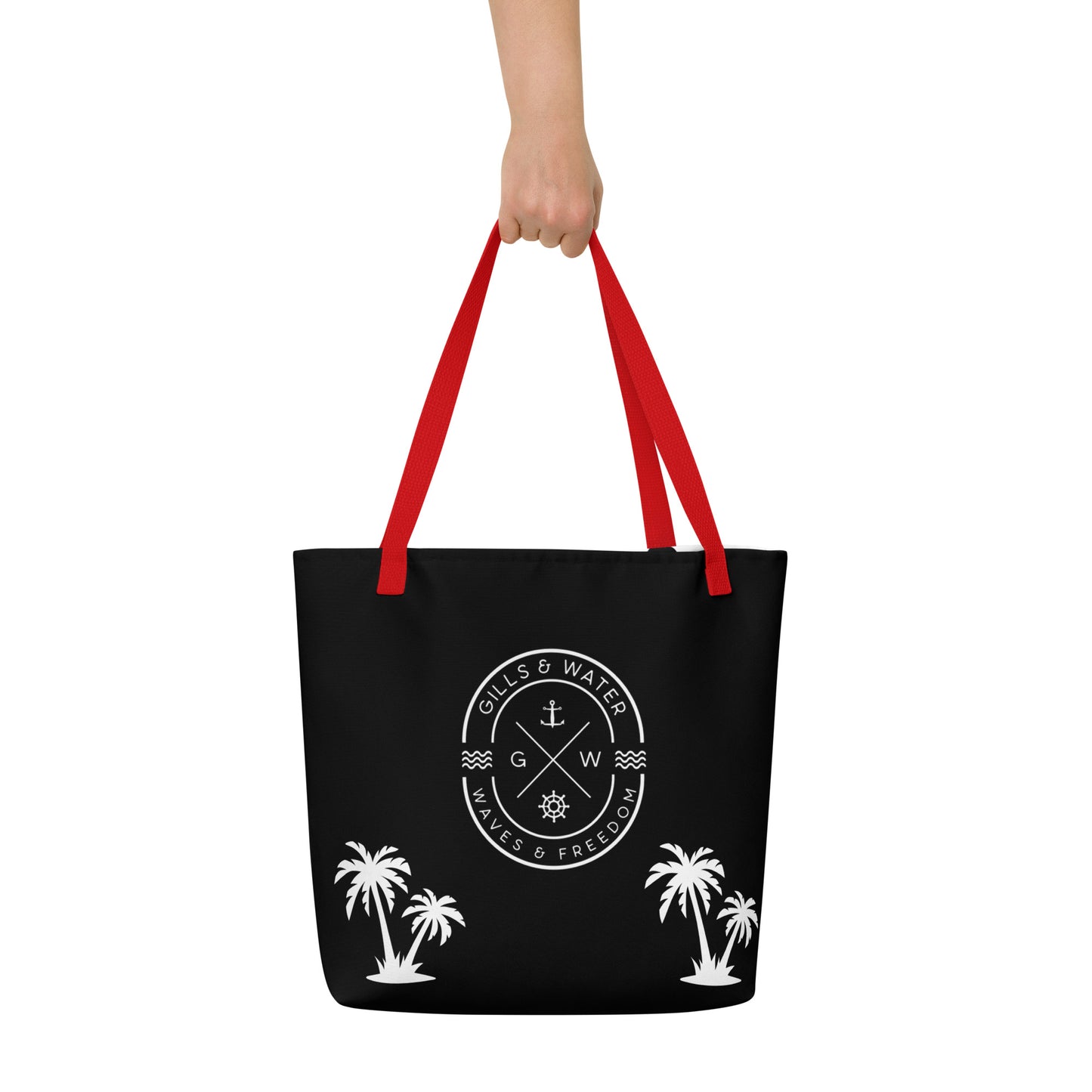 PalmSail: Gills and Water Large Black Tote Bag with Pocket