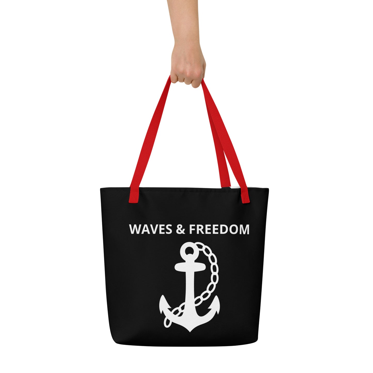 Waves & Freedom: Gills and Water Large Black Tote Bag with Pocket