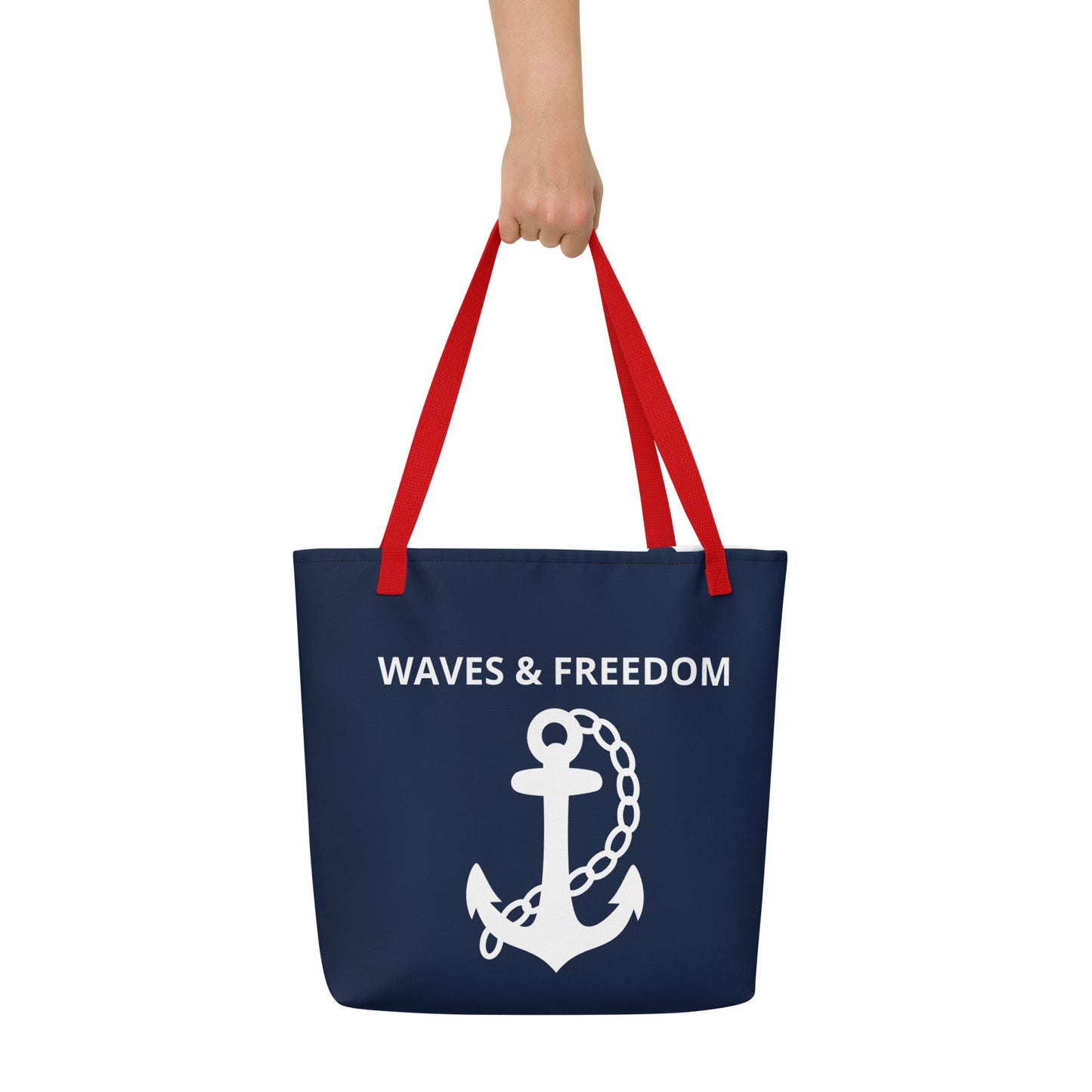 Waves & Freedom: Gills and Water Large Navy Tote Bag with Pocket