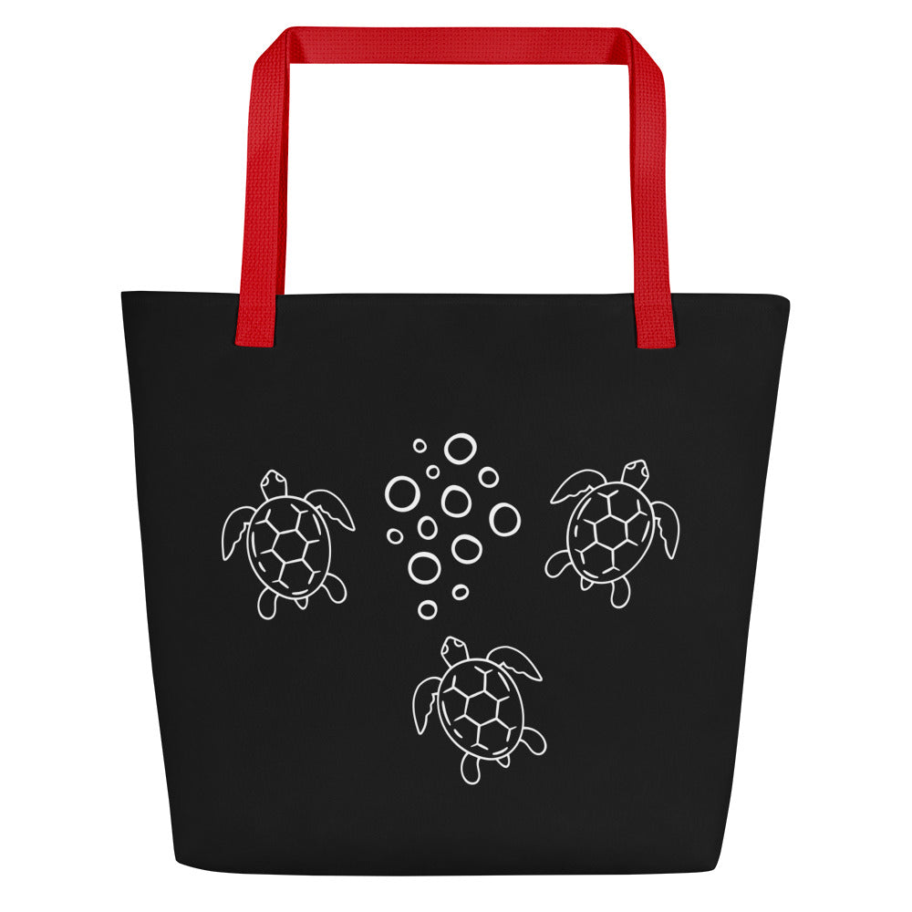 Ride The Currents: Gills and Water Large Black Tote Bag with Pocket