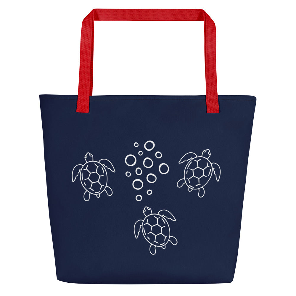 Ride The Currents: Gills and Water Large Navy Tote Bag with Pocket