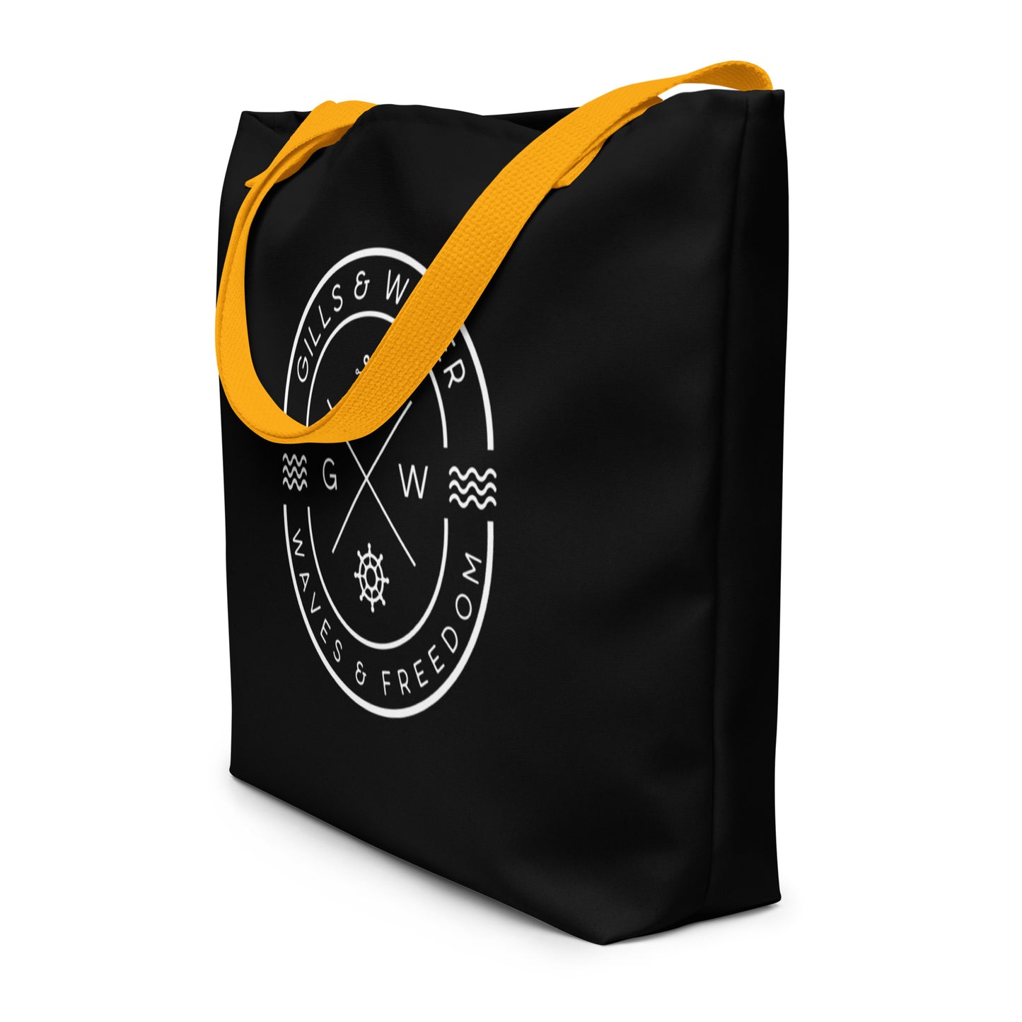 TidalTrek: Gills and Water Large Black Tote Bag with Pocket