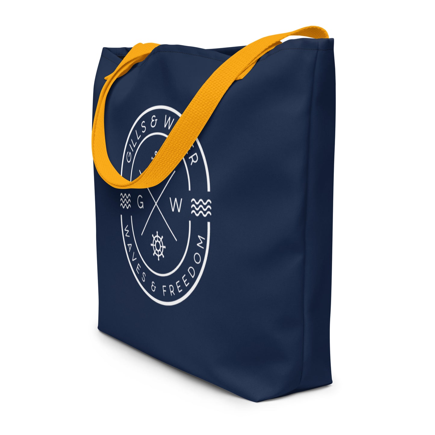 TidalTrek: Gills and Water Large Navy Tote Bag with Pocket