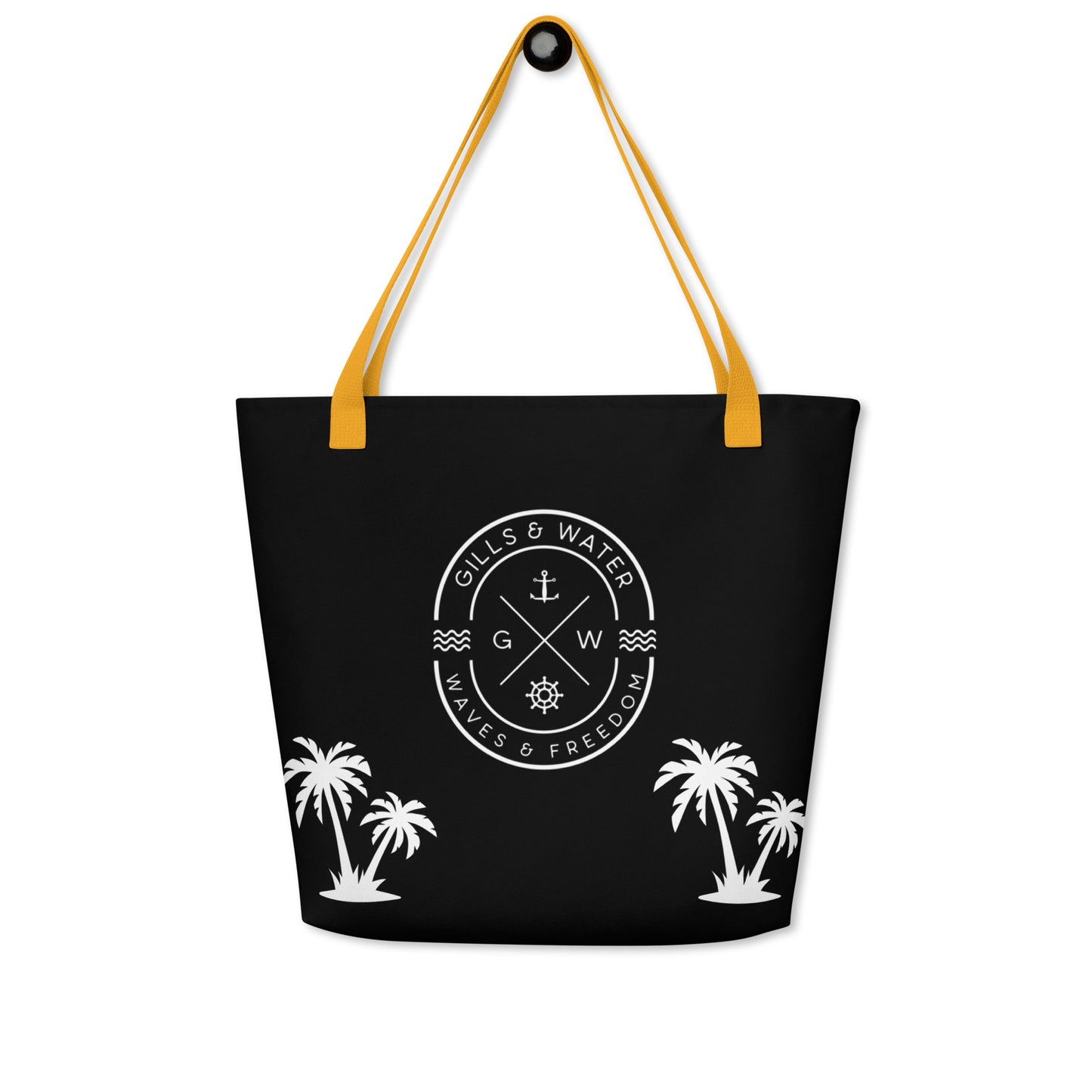 PalmSail: Gills and Water Large Black Tote Bag with Pocket