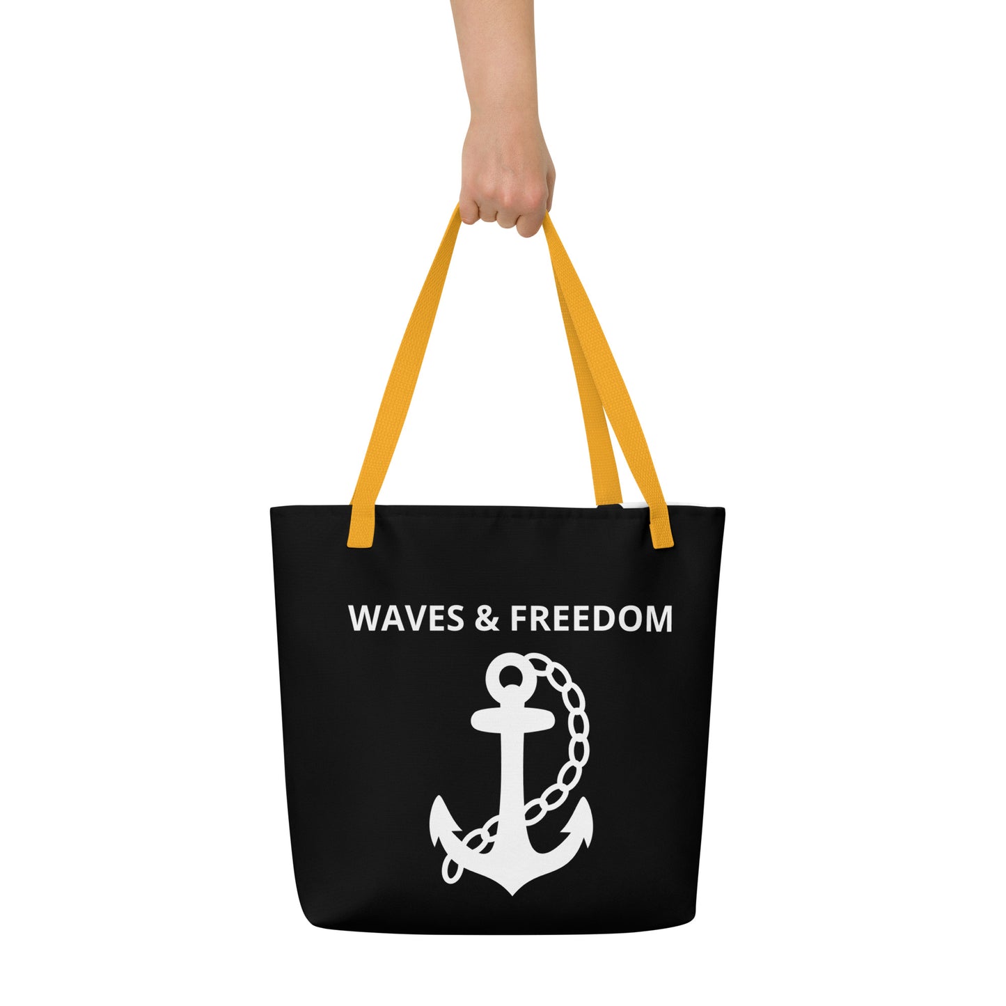 Waves & Freedom: Gills and Water Large Black Tote Bag with Pocket