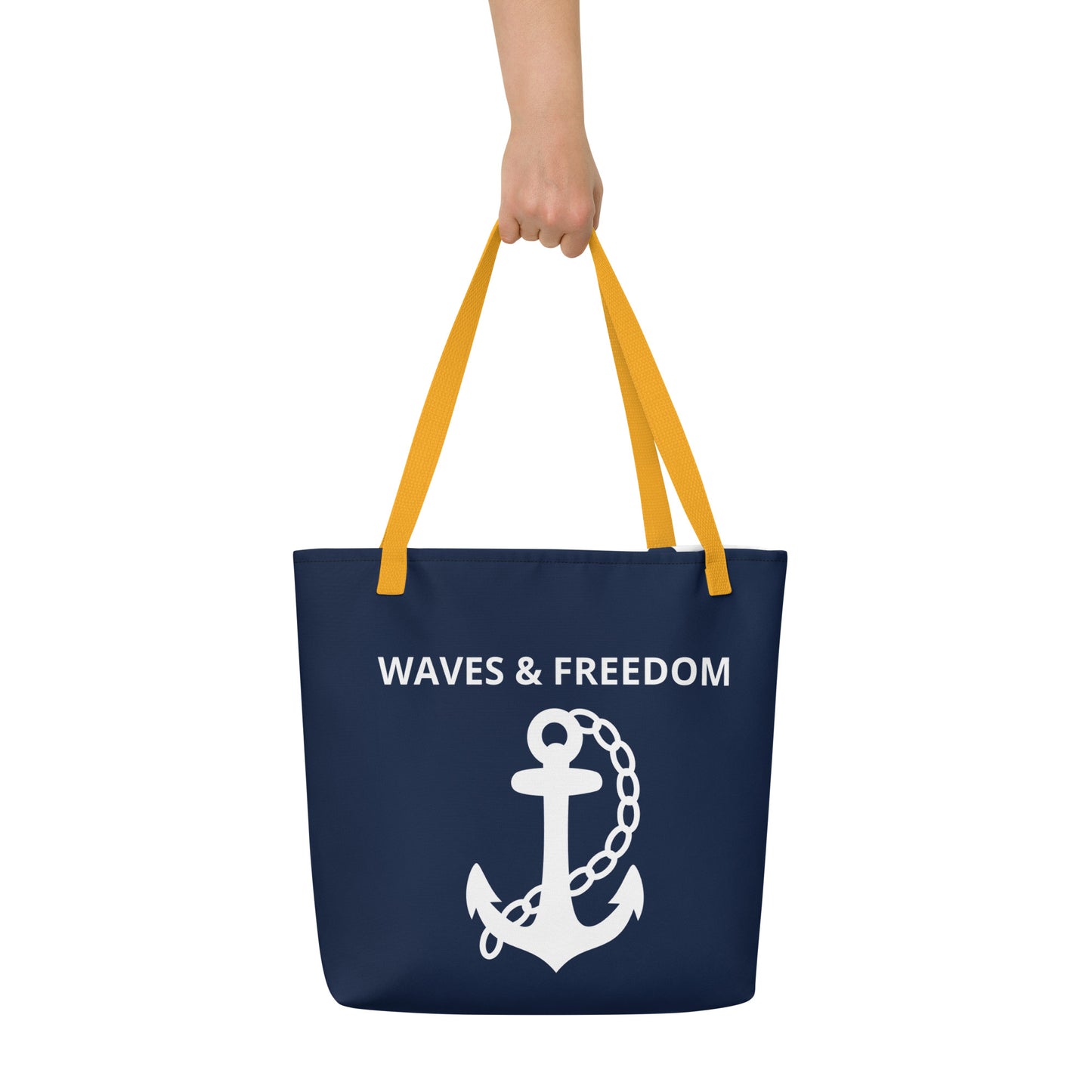 Waves & Freedom: Gills and Water Large Navy Tote Bag with Pocket