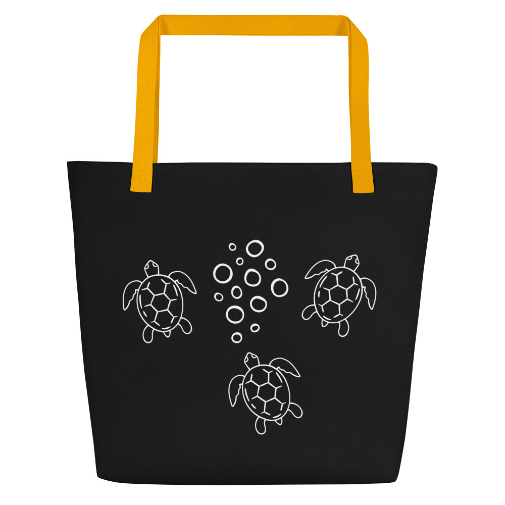 Ride The Currents: Gills and Water Large Black Tote Bag with Pocket