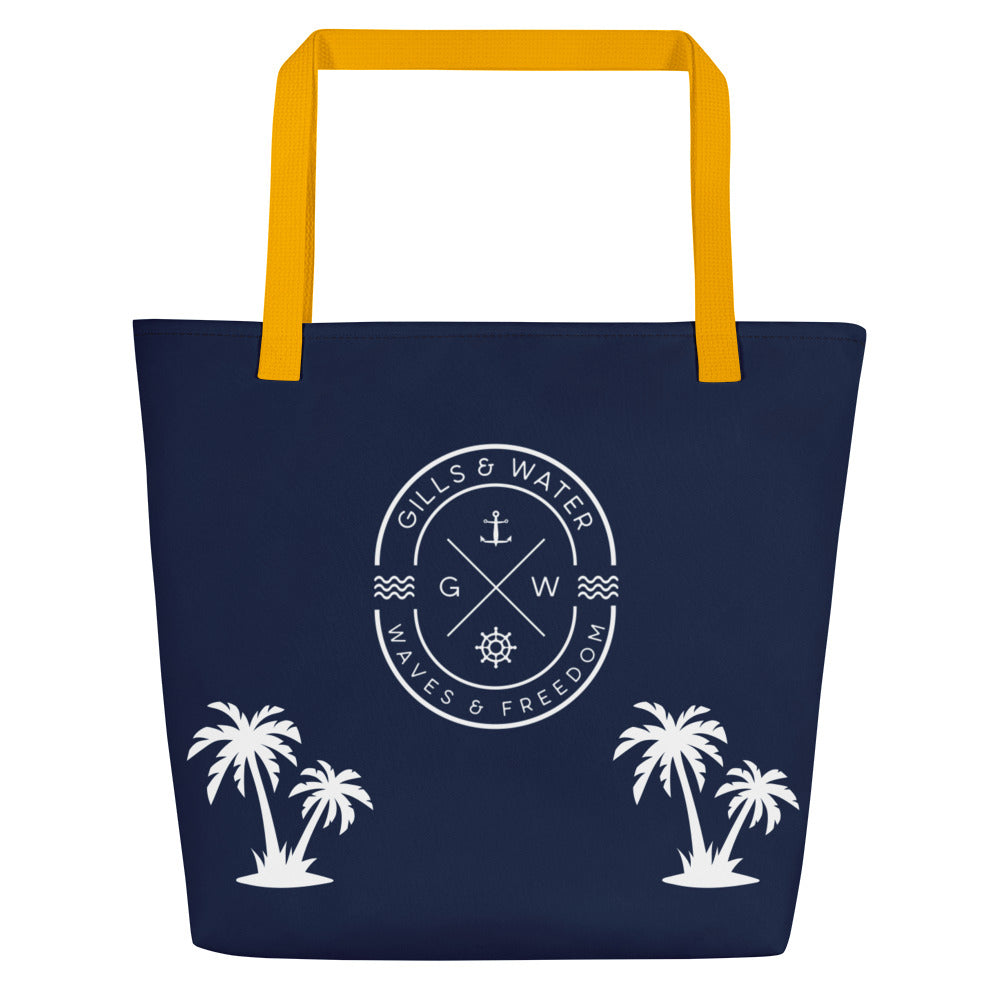 PalmSail: Gills and Water Large Navy Tote Bag with Pocket