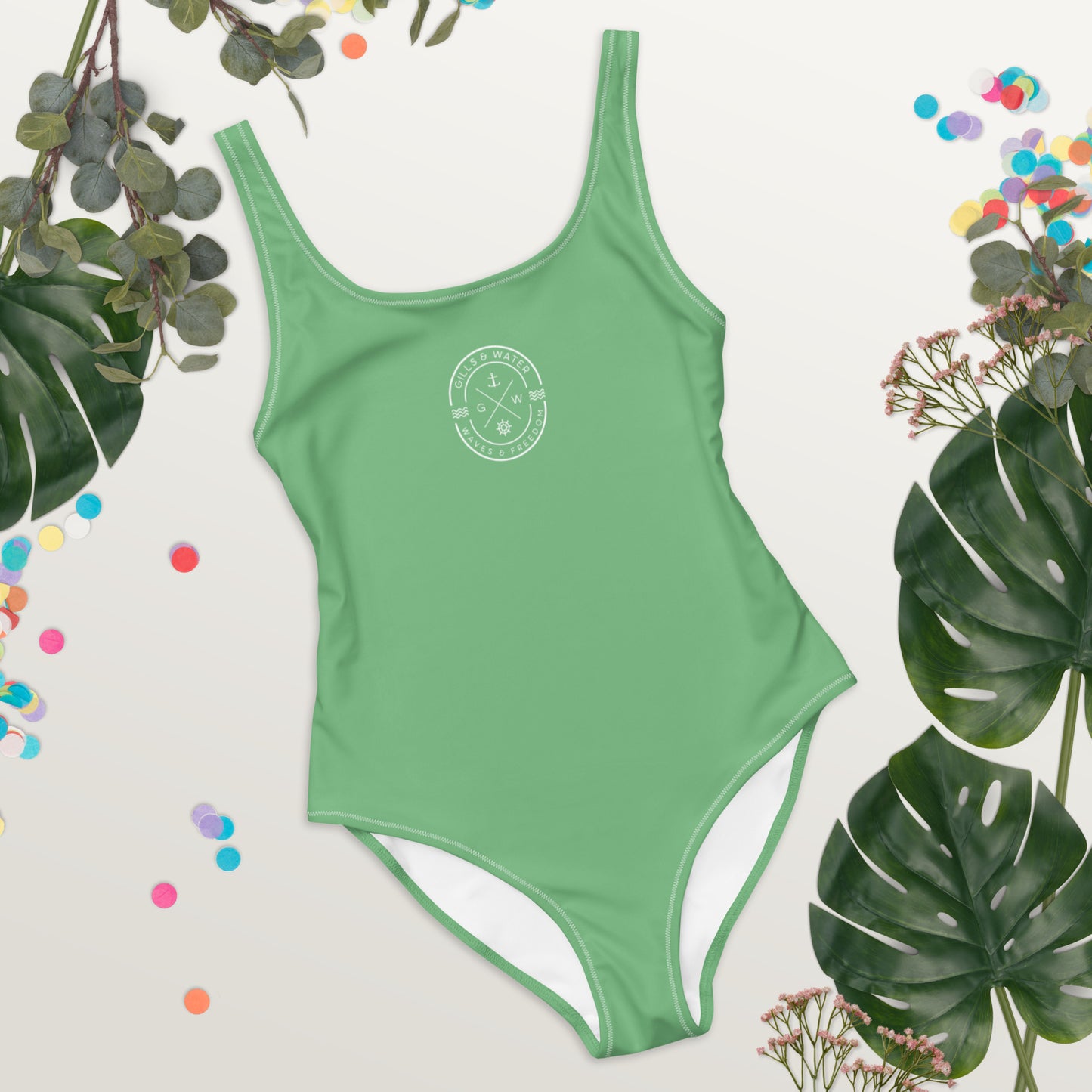 Marine Muse: Gills and Water Bayleaf One-Piece Swimsuit