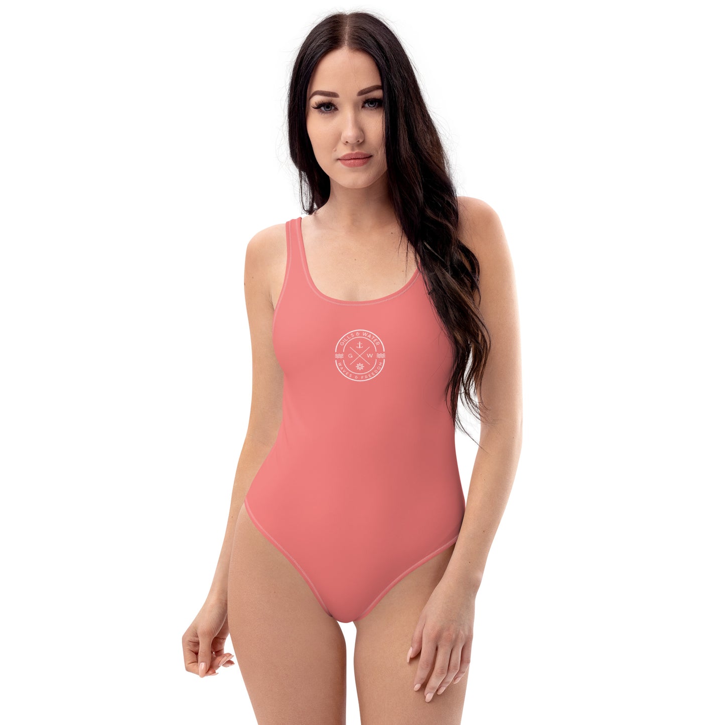 Marine Muse: Gills and Water Salmon One-Piece Swimsuit