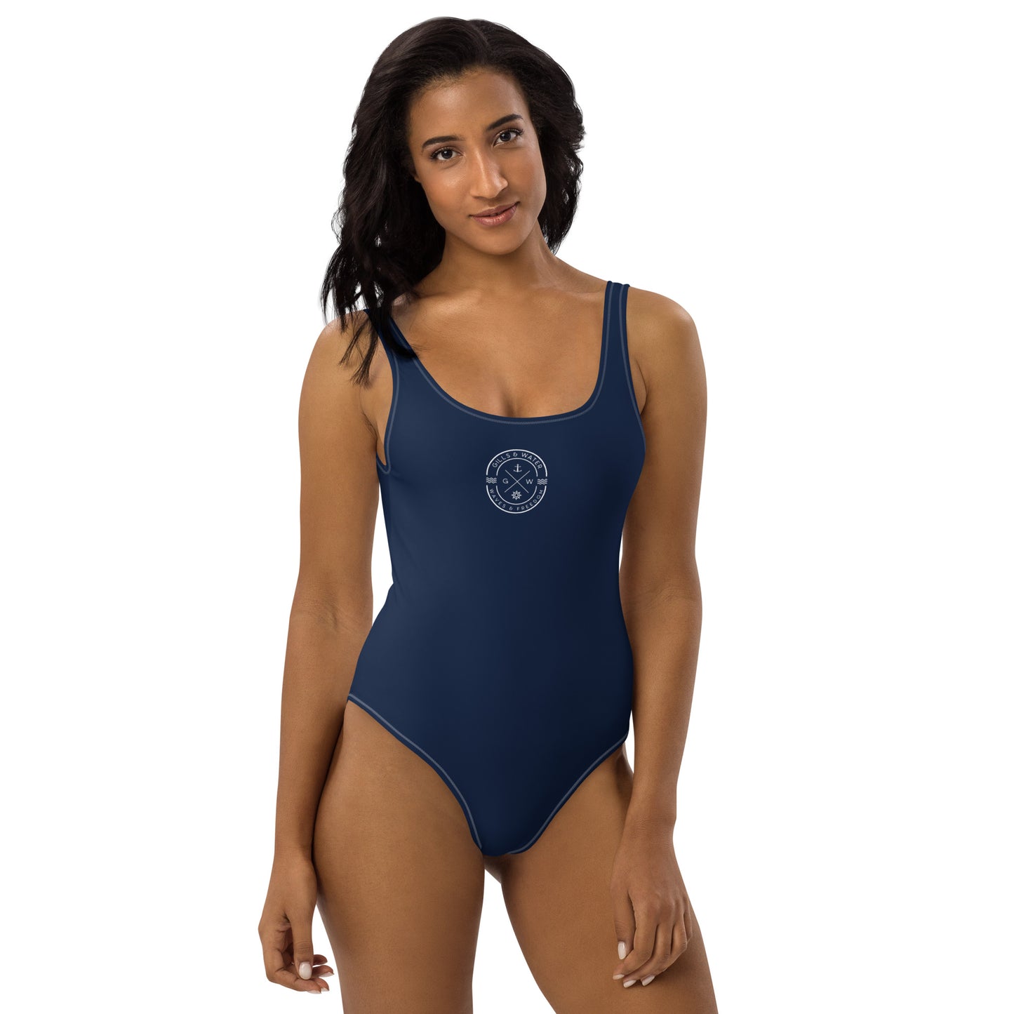 Marine Muse: Gills and Water Navy One-Piece Swimsuit