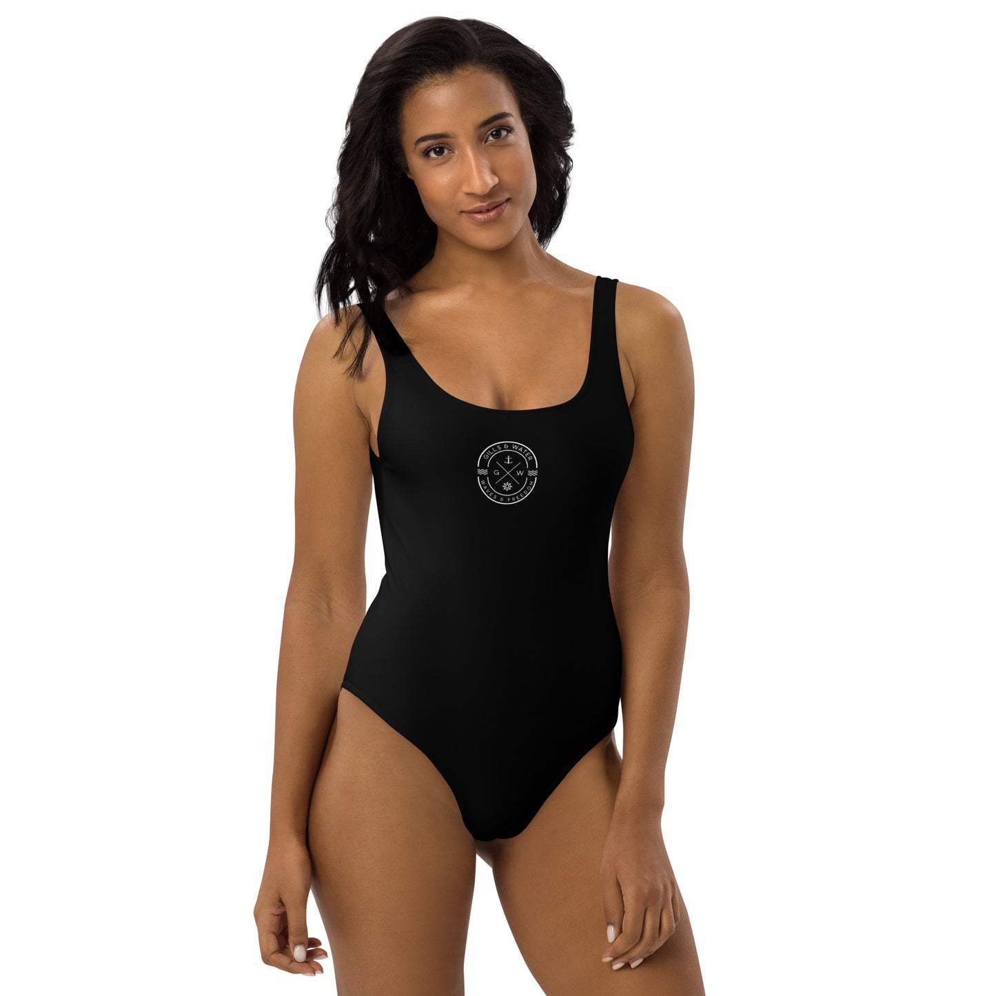 Marine Muse: Gills and Water Black One-Piece Swimsuit