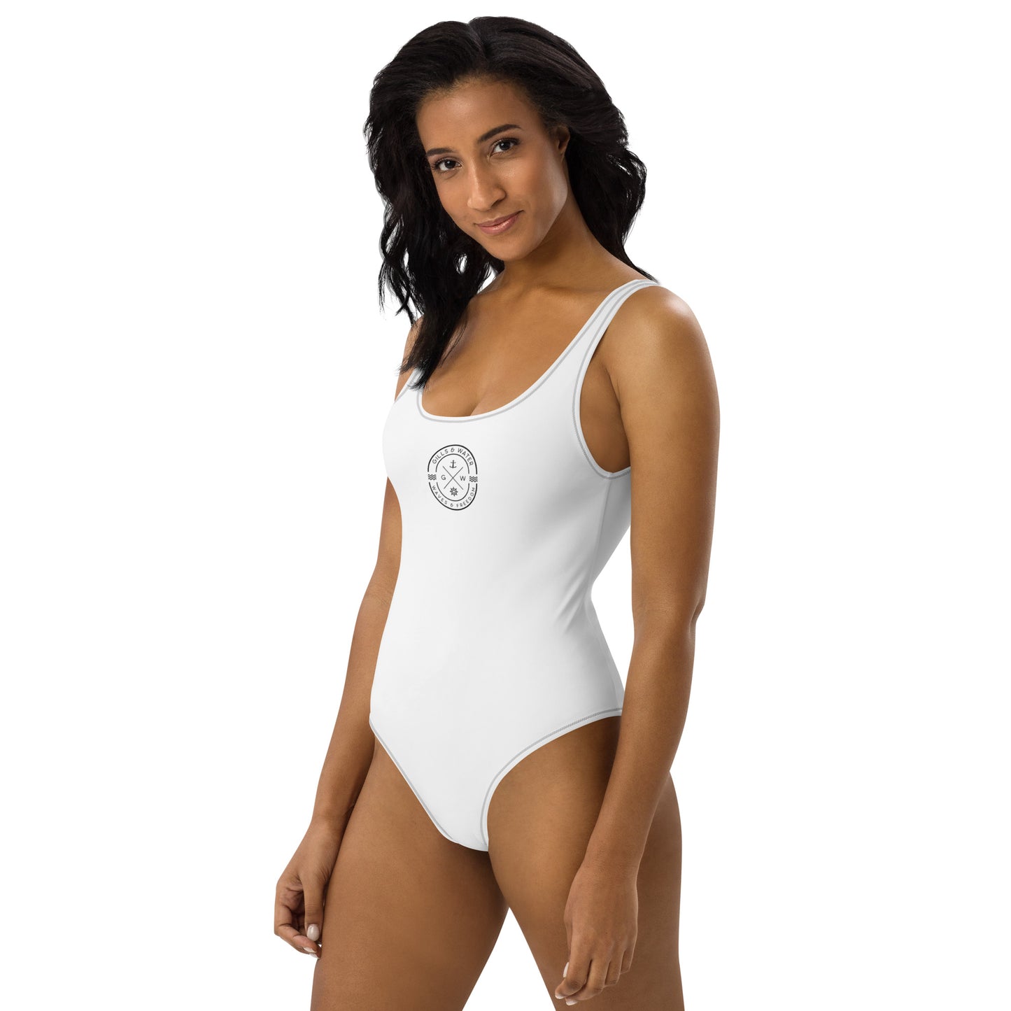 Marine Muse: Gills and Water White One-Piece Swimsuit