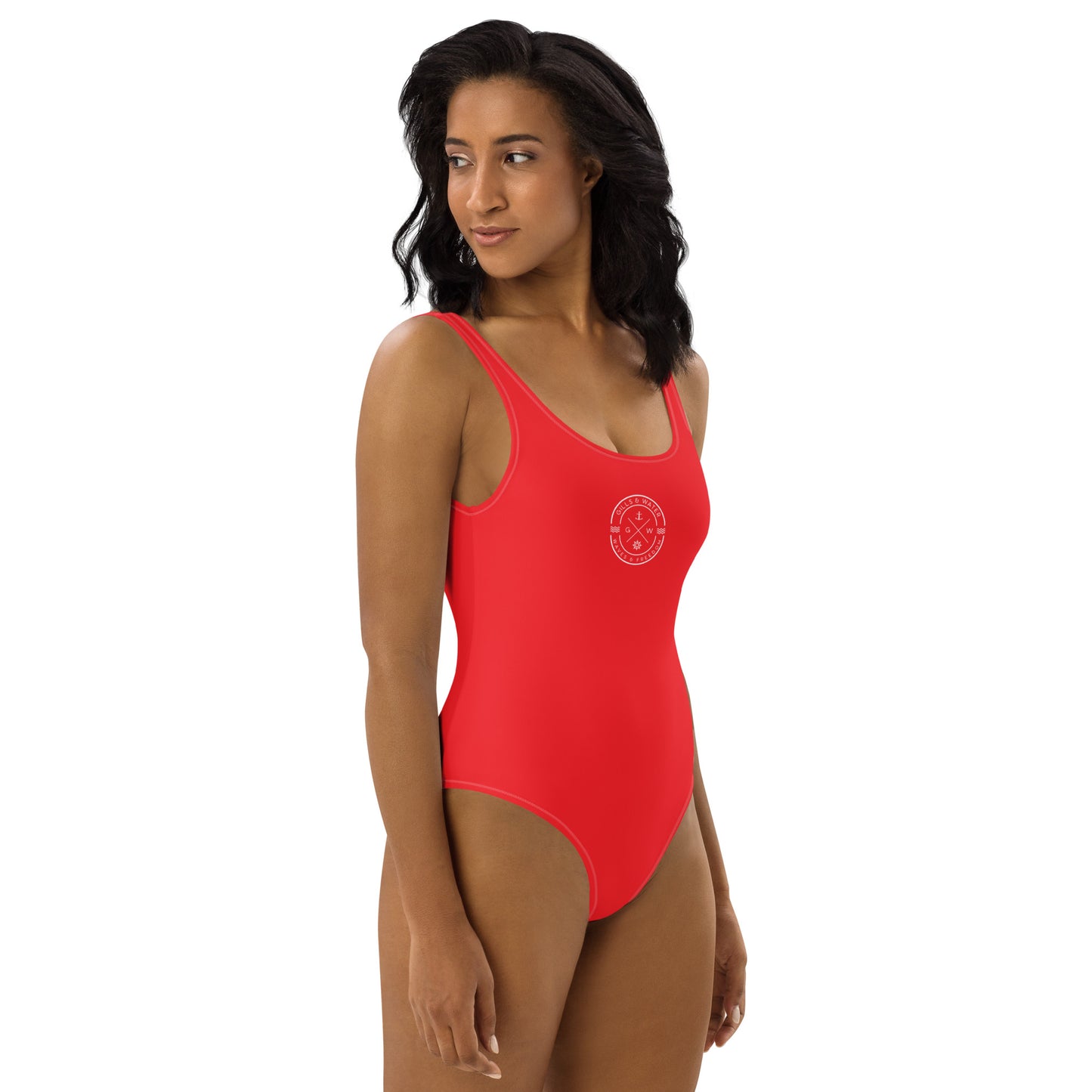 Marine Muse: Gills and Water Red One-Piece Swimsuit