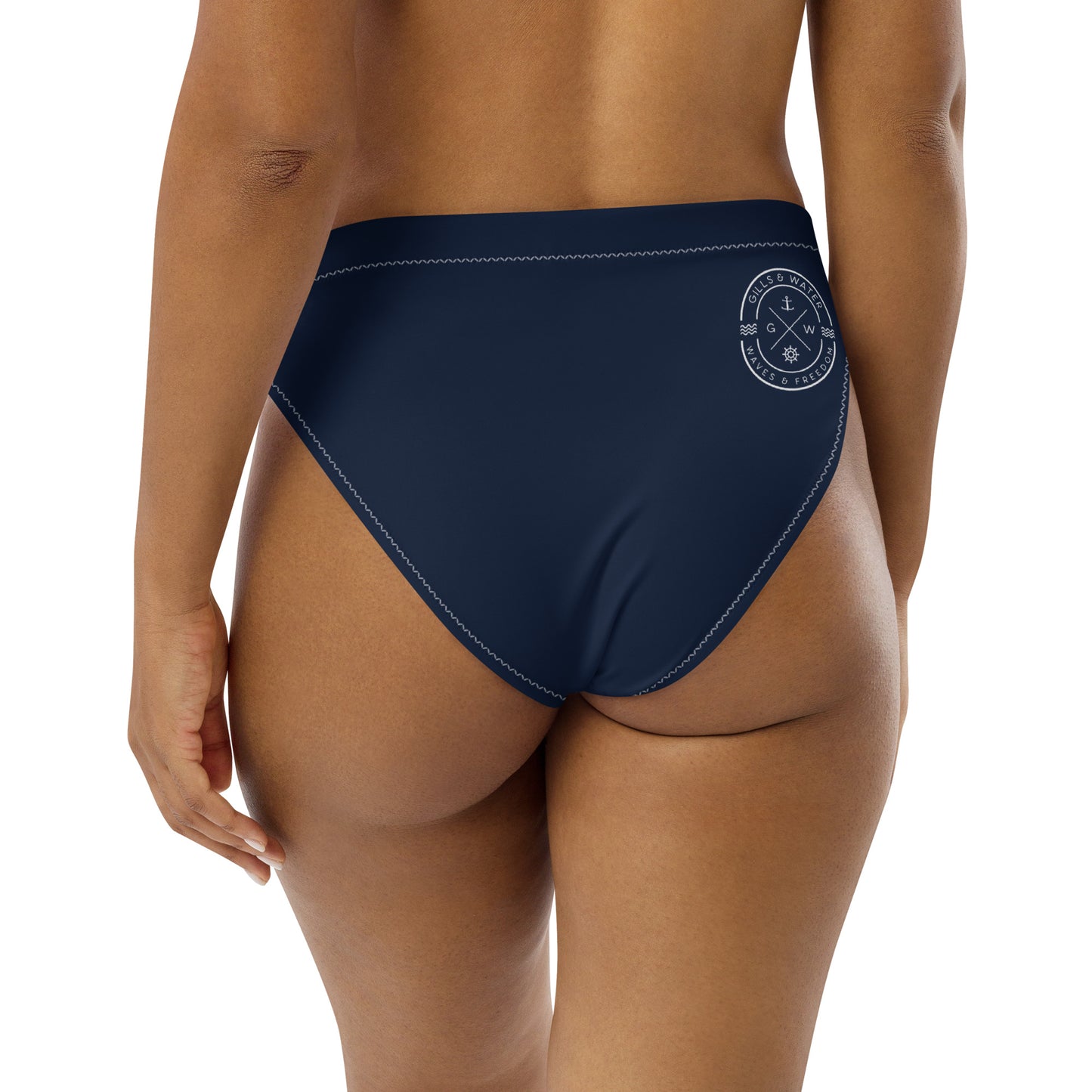 Oceanic Elegance: Gills and Water Navy high-waisted bikini bottom