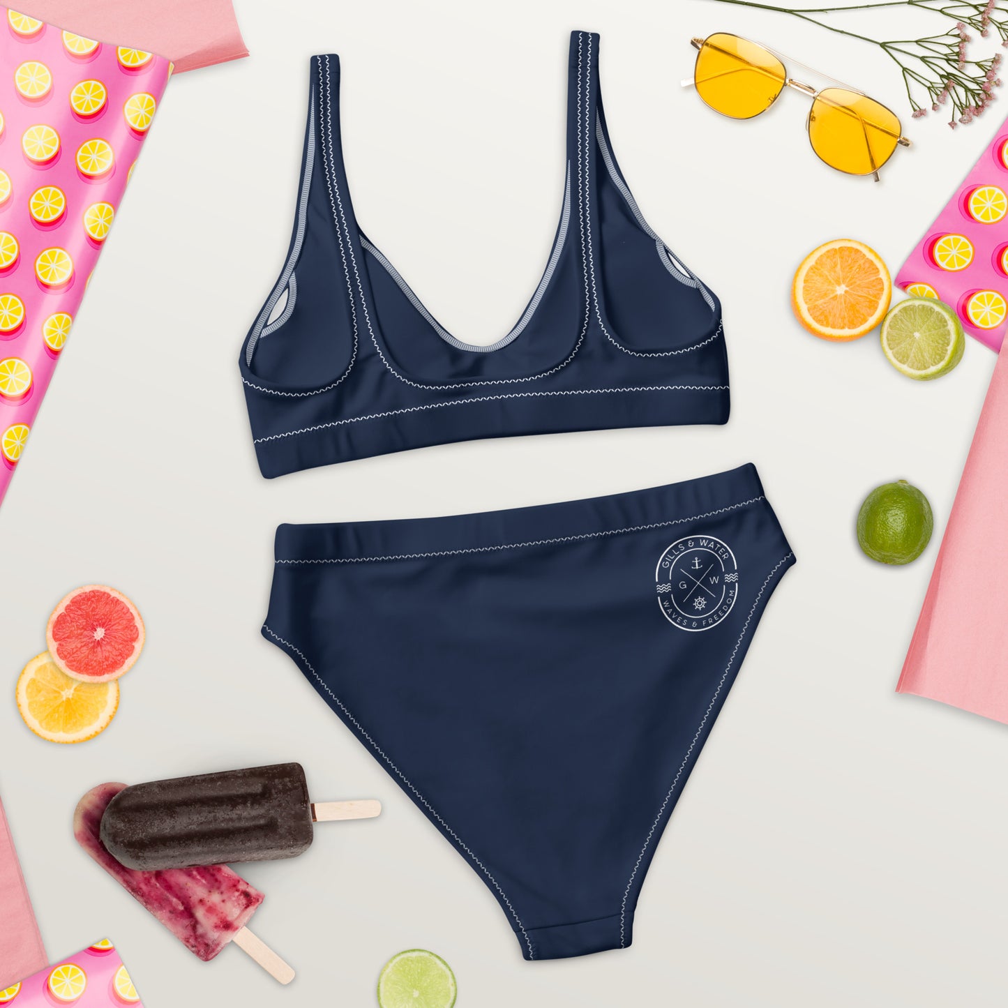 Oceanic Elegance: Gills and Water Navy High-Waisted Bikini