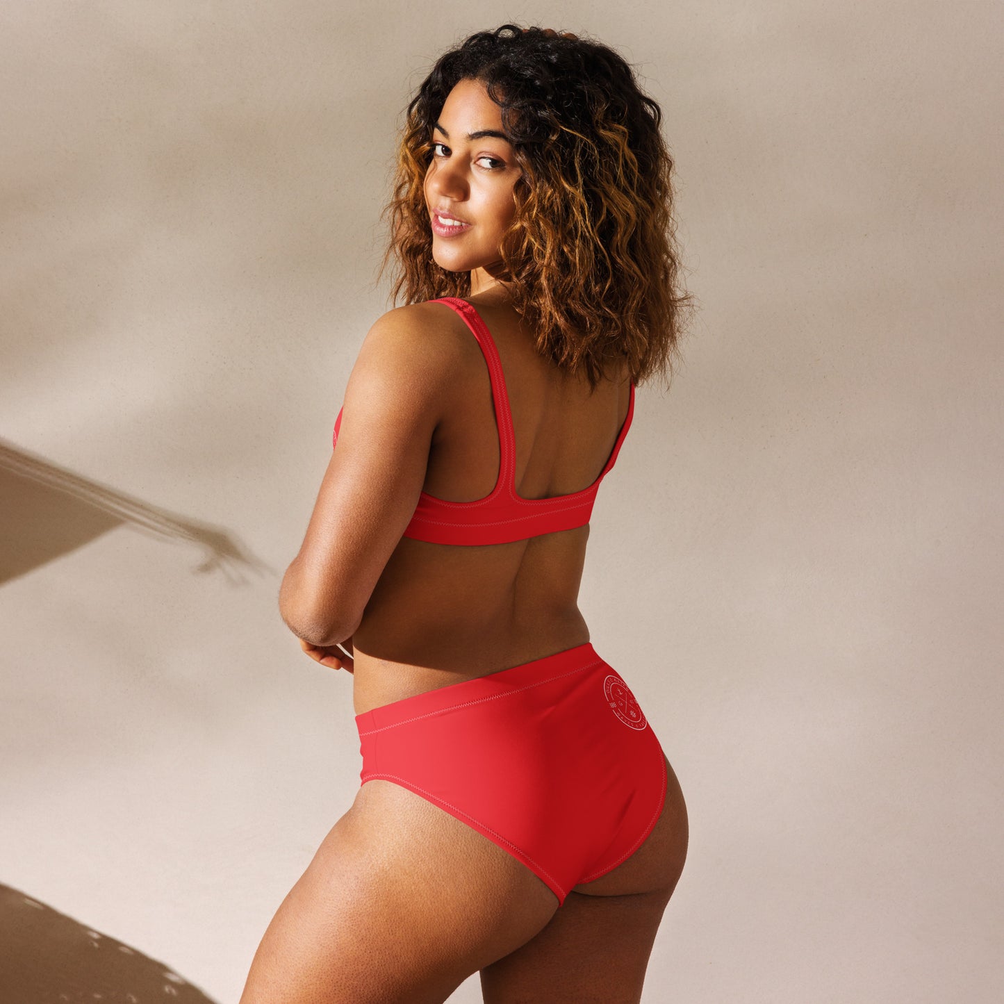 Oceanic Elegance: Gills and Water Red high-waisted bikini