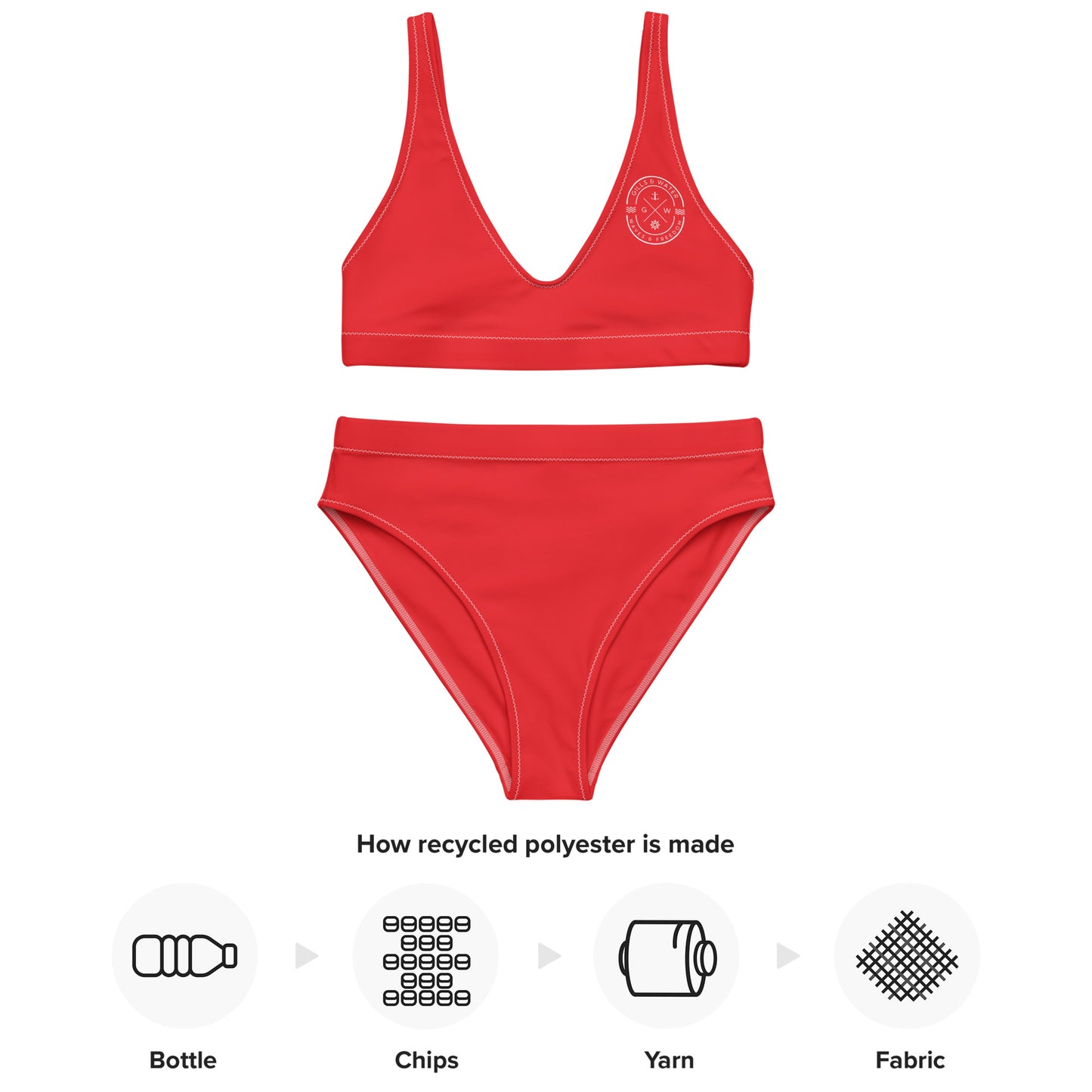 Oceanic Elegance: Gills and Water Red high-waisted bikini