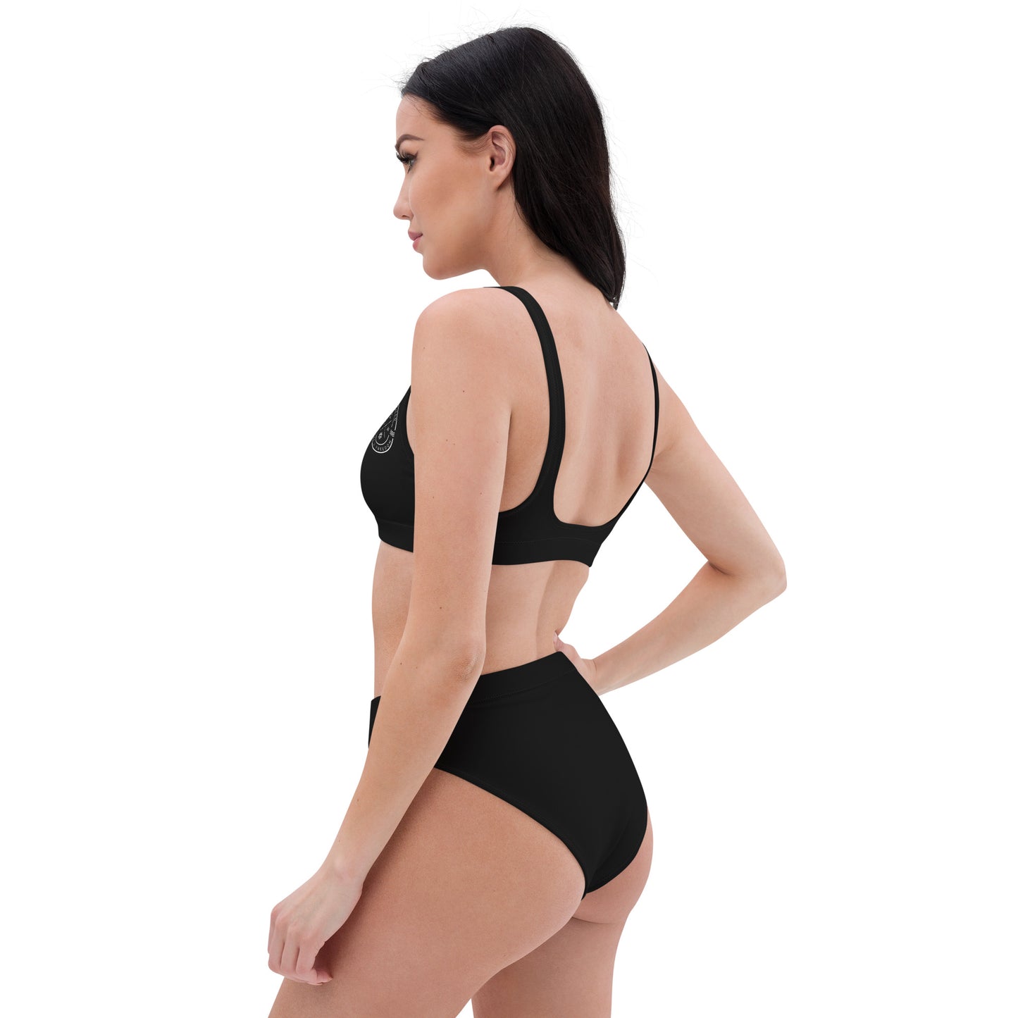 Oceanic Elegance: Gills and Water Black High-Waisted Bikini