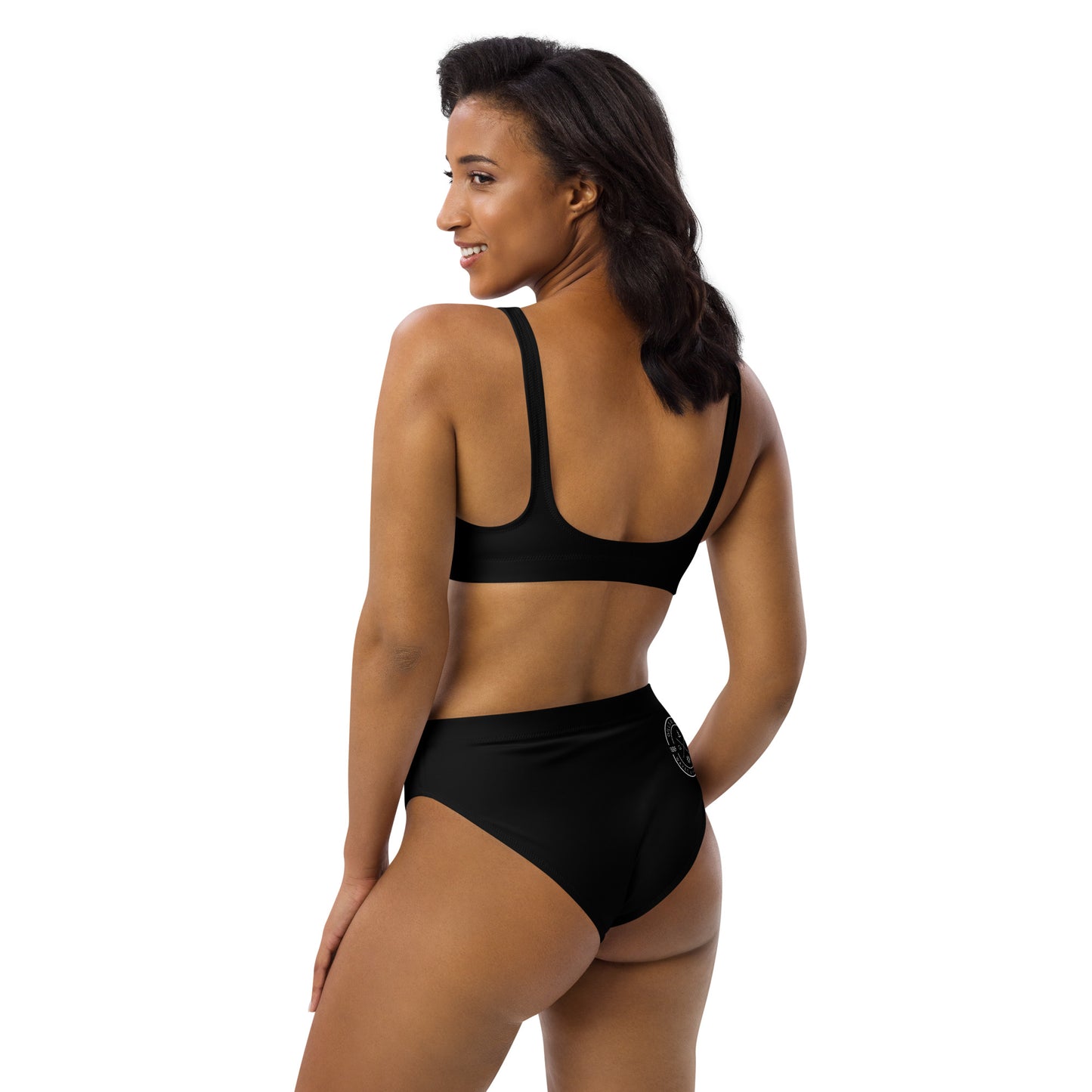 Oceanic Elegance: Gills and Water Black High-Waisted Bikini