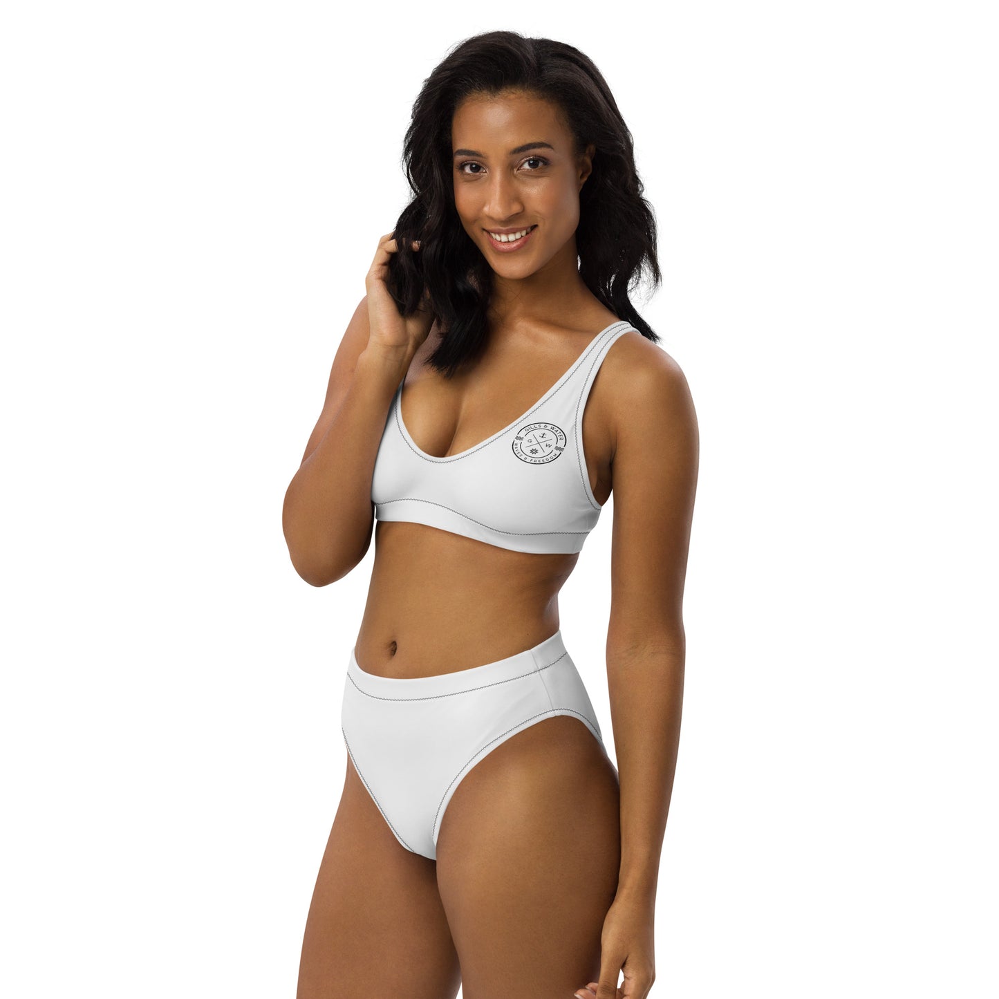 Oceanic Elegance: Gills and Water White High-Waisted Bikini