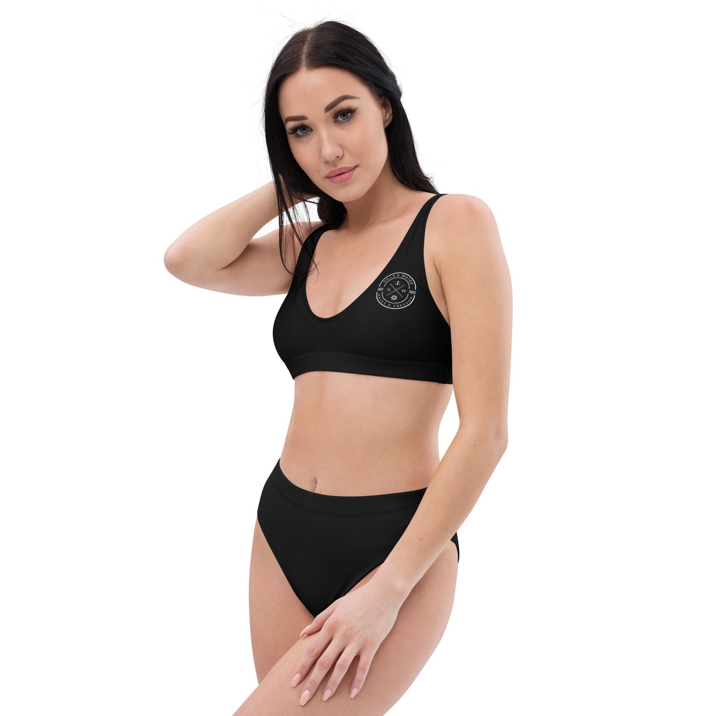 Oceanic Elegance: Gills and Water Black High-Waisted Bikini