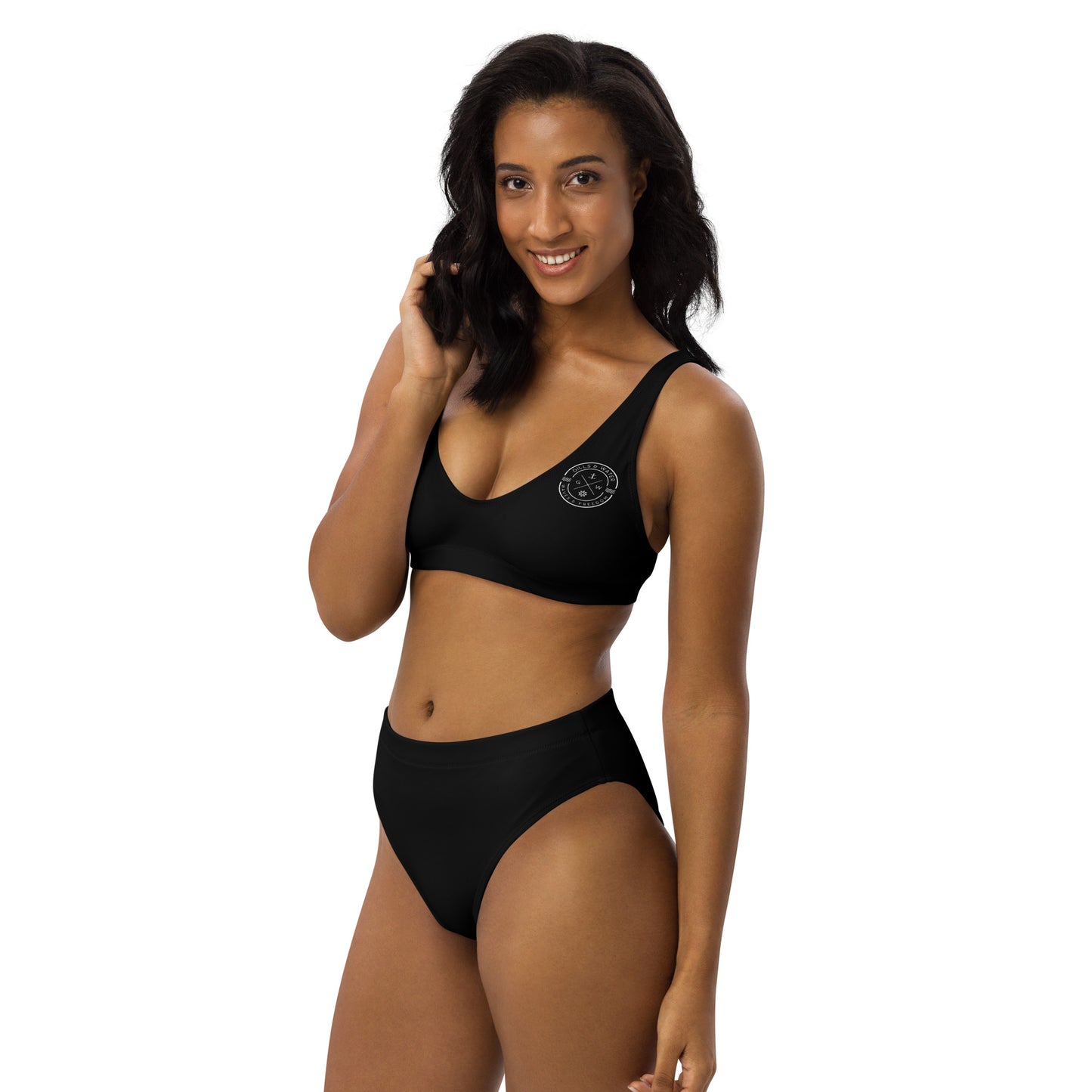 Oceanic Elegance: Gills and Water Black High-Waisted Bikini