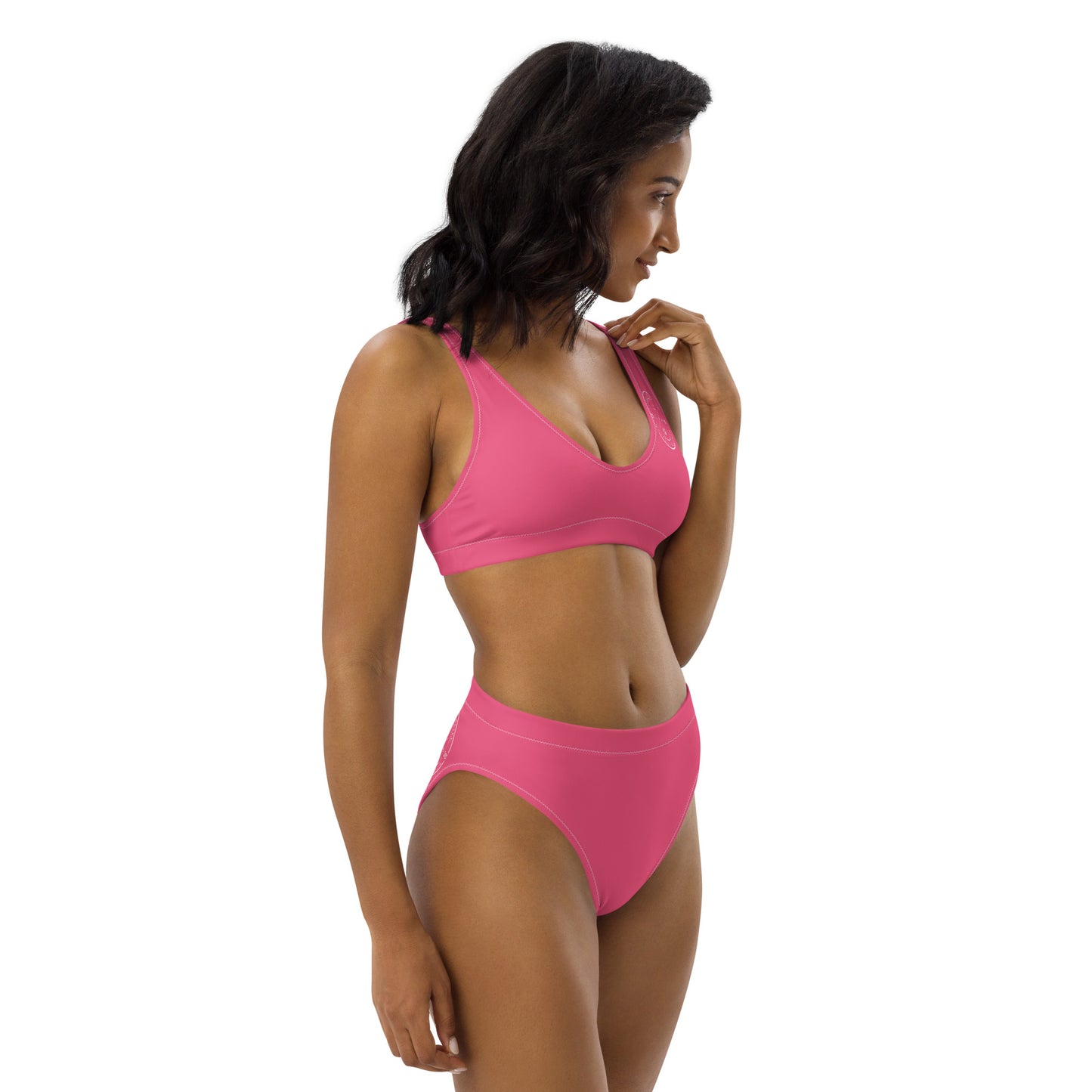 Oceanic Elegance: Gills and Water Brink Pink High-Waisted Bikini