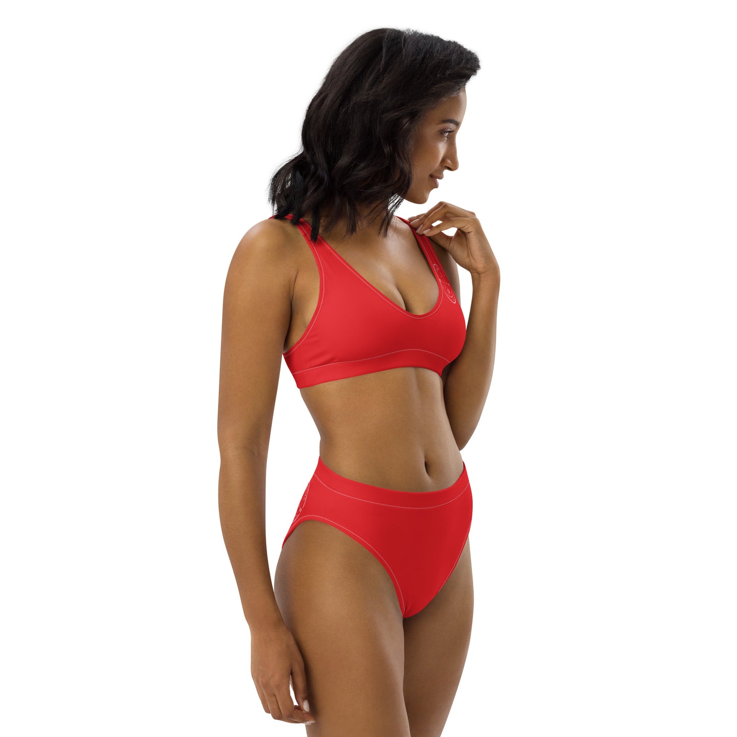 Oceanic Elegance: Gills and Water Red high-waisted bikini
