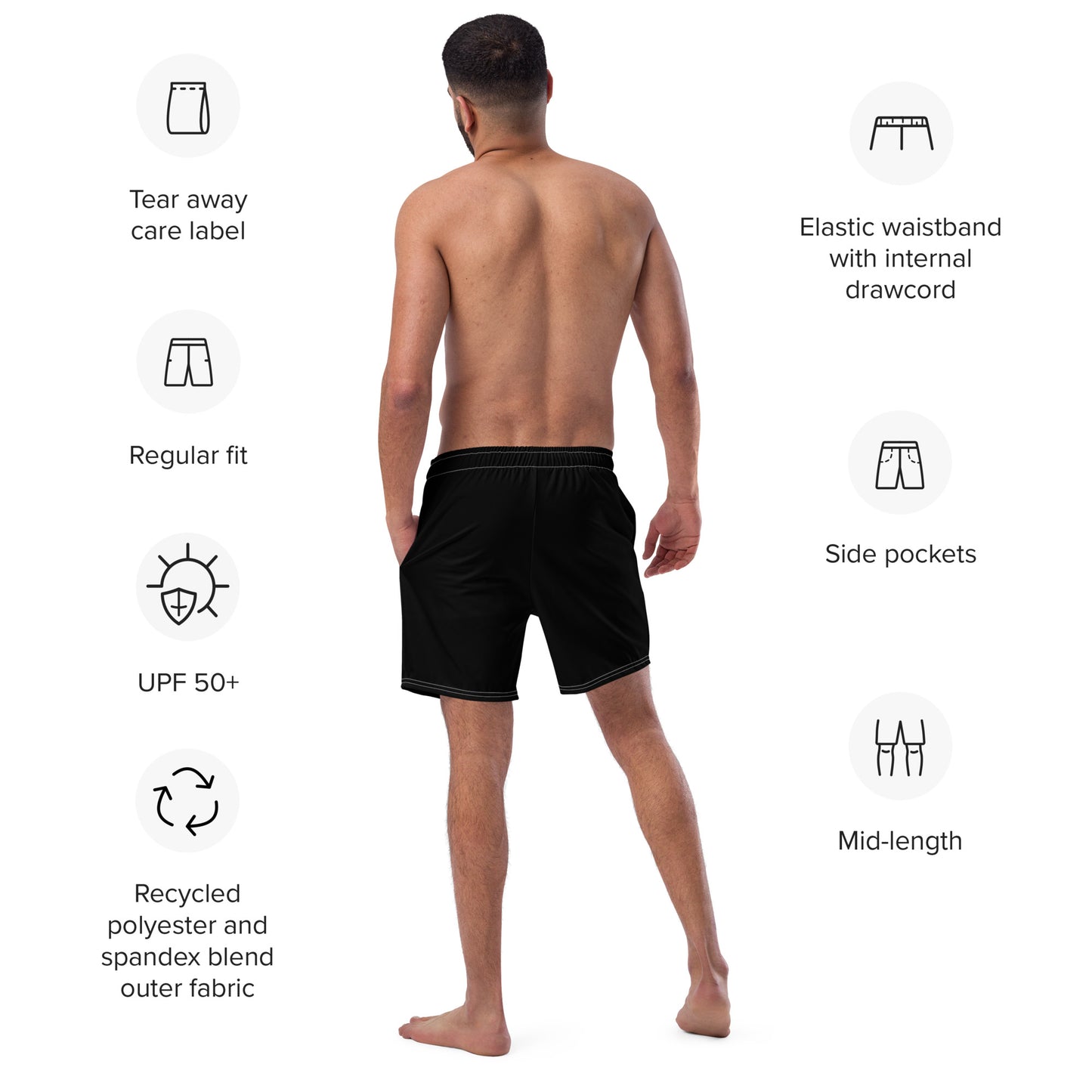 HydroWave: Gills and Water Men's Black Swim Trunks