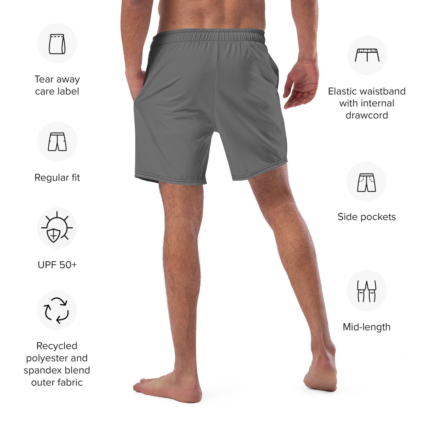 HydroWave: Gills and Water Men's Grey Swim Trunks